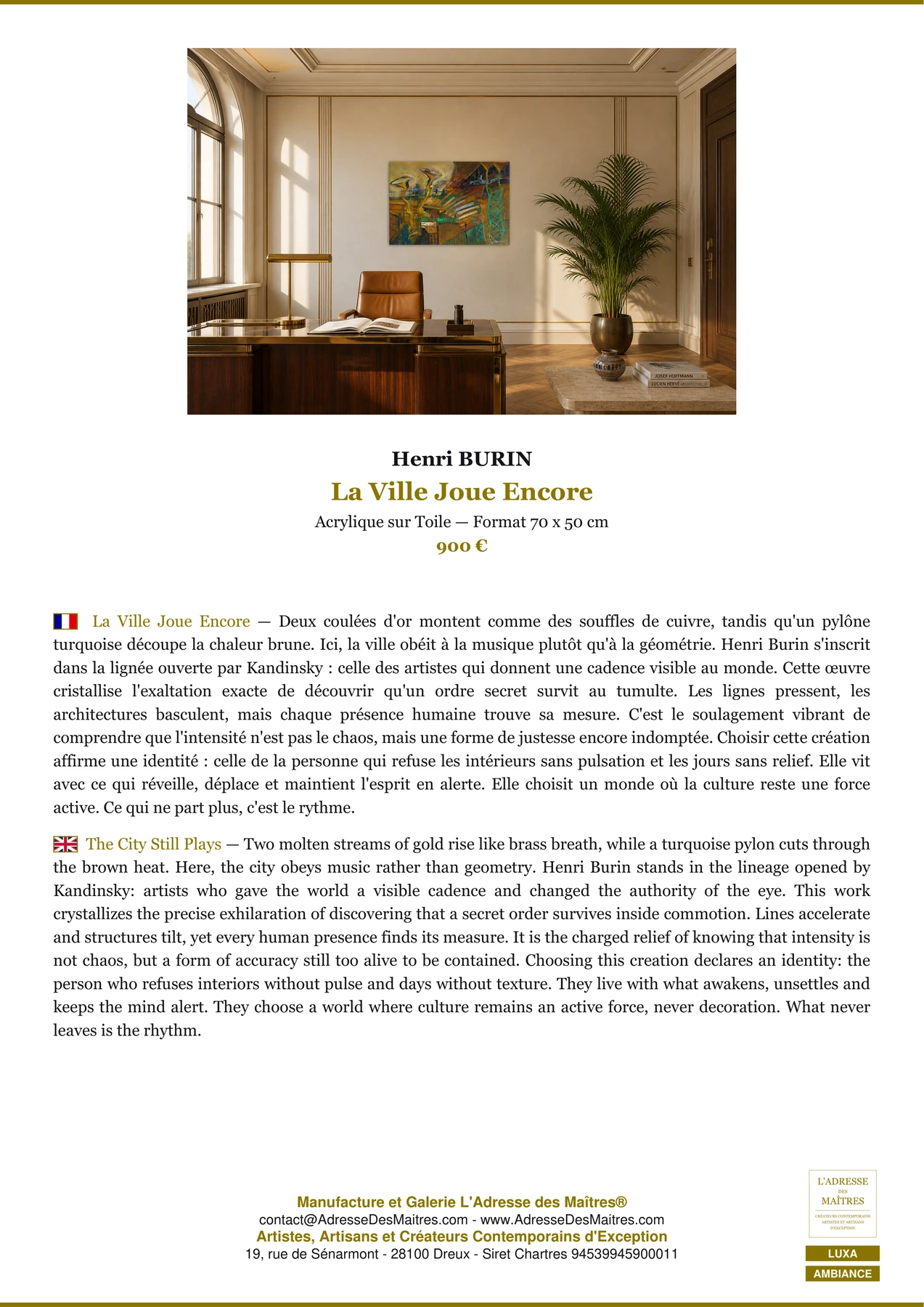 Fiche Premium Ambiance - La Ville Joue Encore - Henri BURIN - L'Adresse des Maîtres®