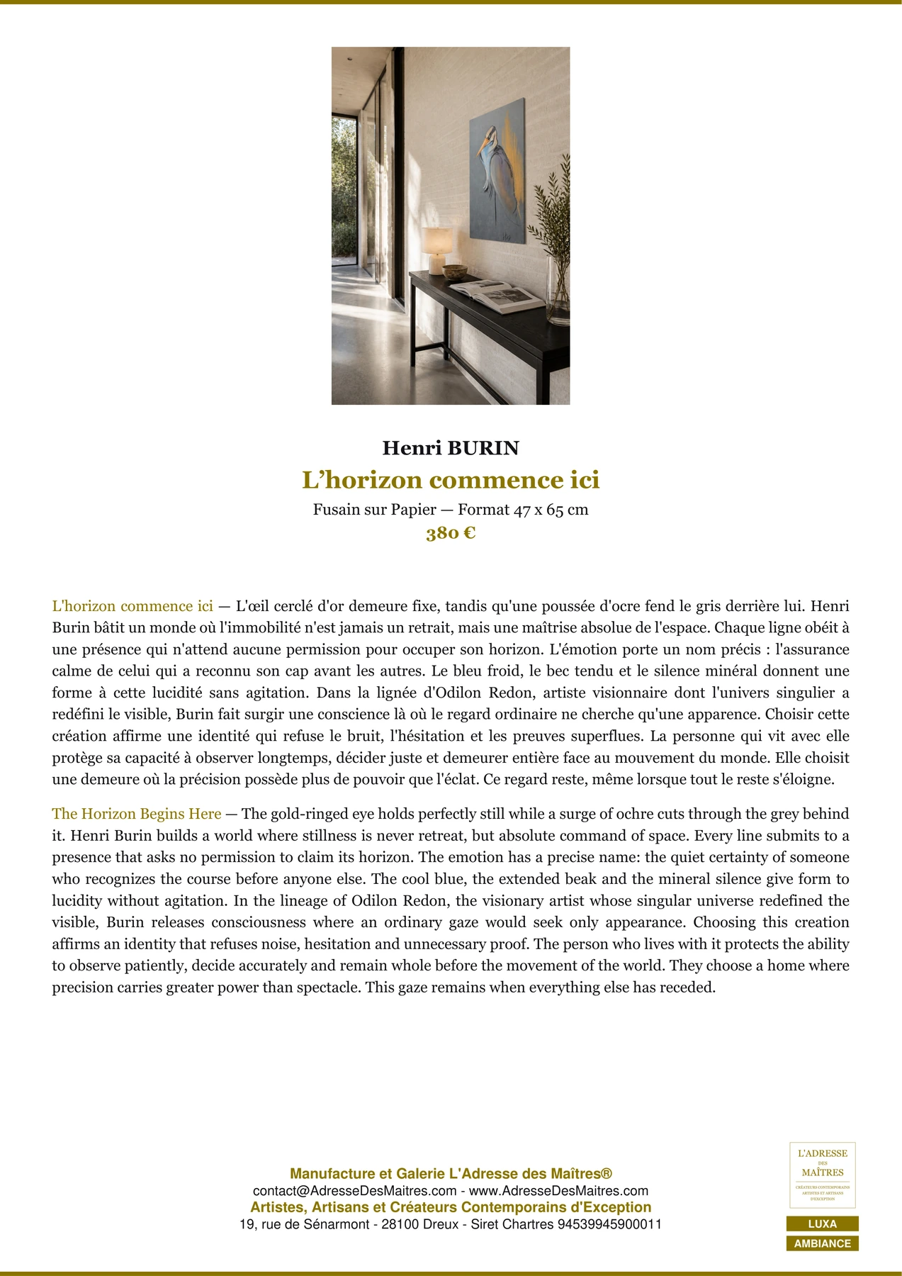 Fiche Premium Ambiance — L’horizon commence ici — Henri BURIN — L'Adresse des Maîtres®