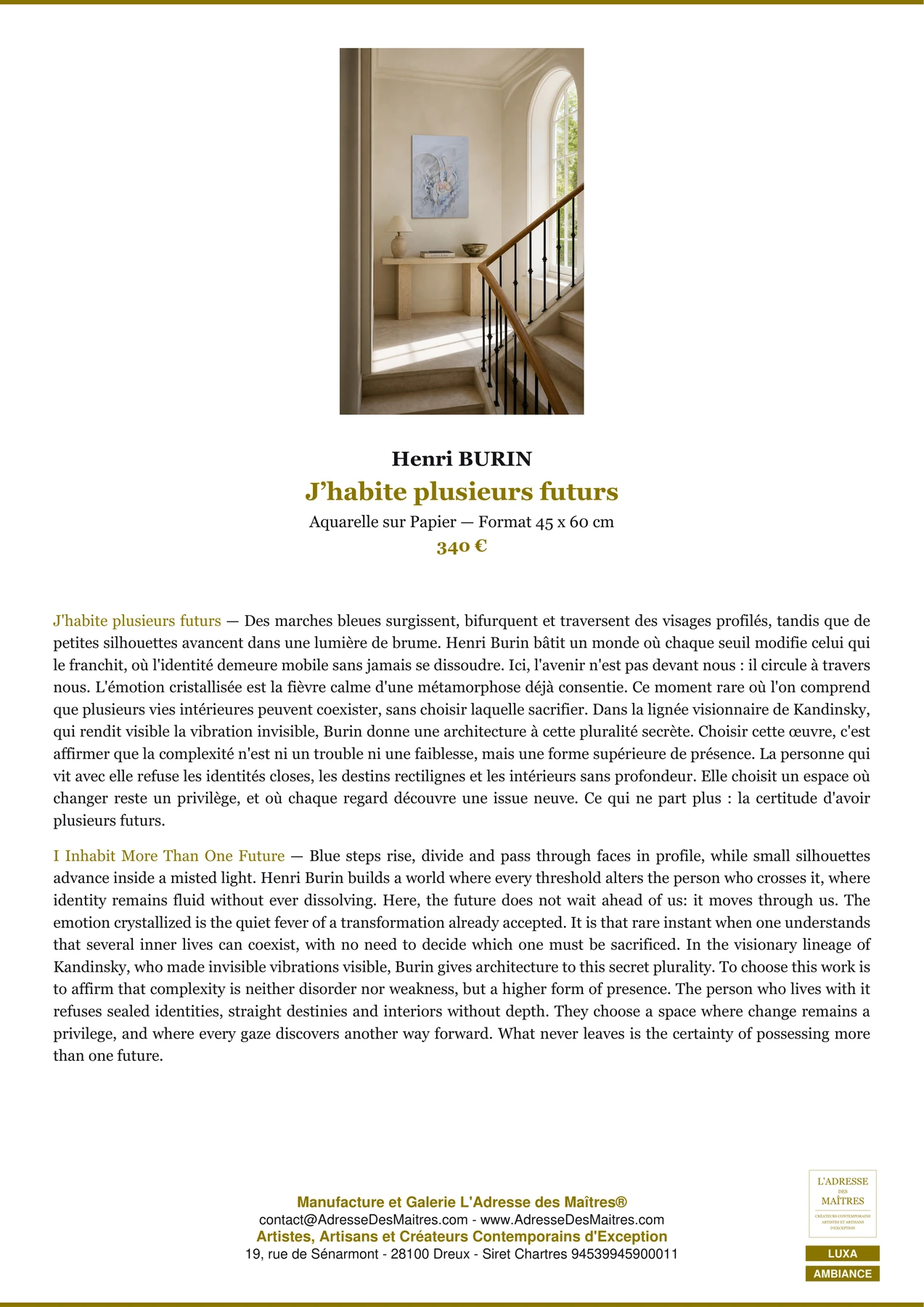 Fiche Premium Ambiance — J’habite plusieurs futurs — Henri BURIN — L'Adresse des Maîtres®