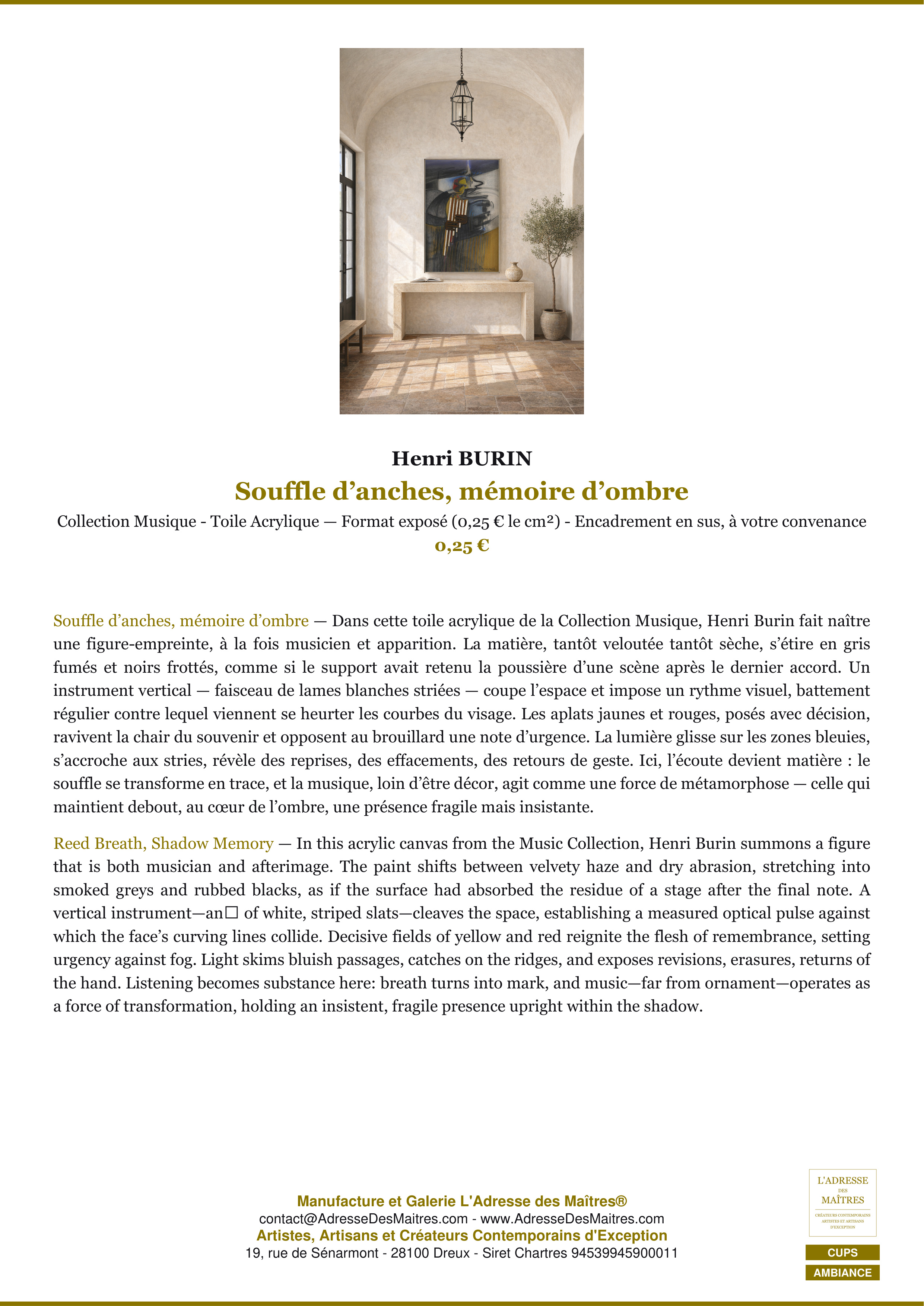 Fiche Premium Ambiance — Souffle d’anches, mémoire d’ombre — Henri BURIN — L'Adresse des Maîtres®