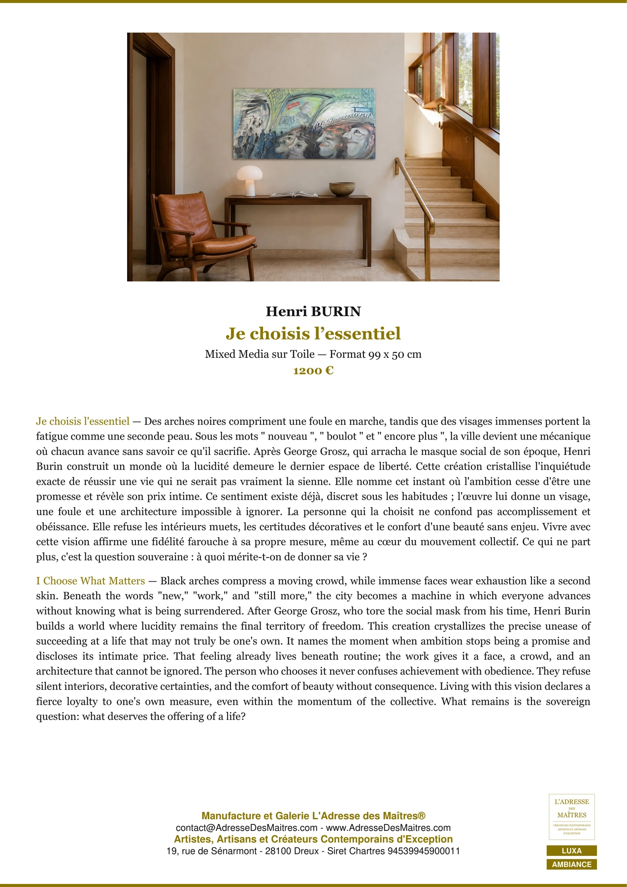 Fiche Premium Ambiance — Je choisis l’essentiel — Henri BURIN — L'Adresse des Maîtres®
