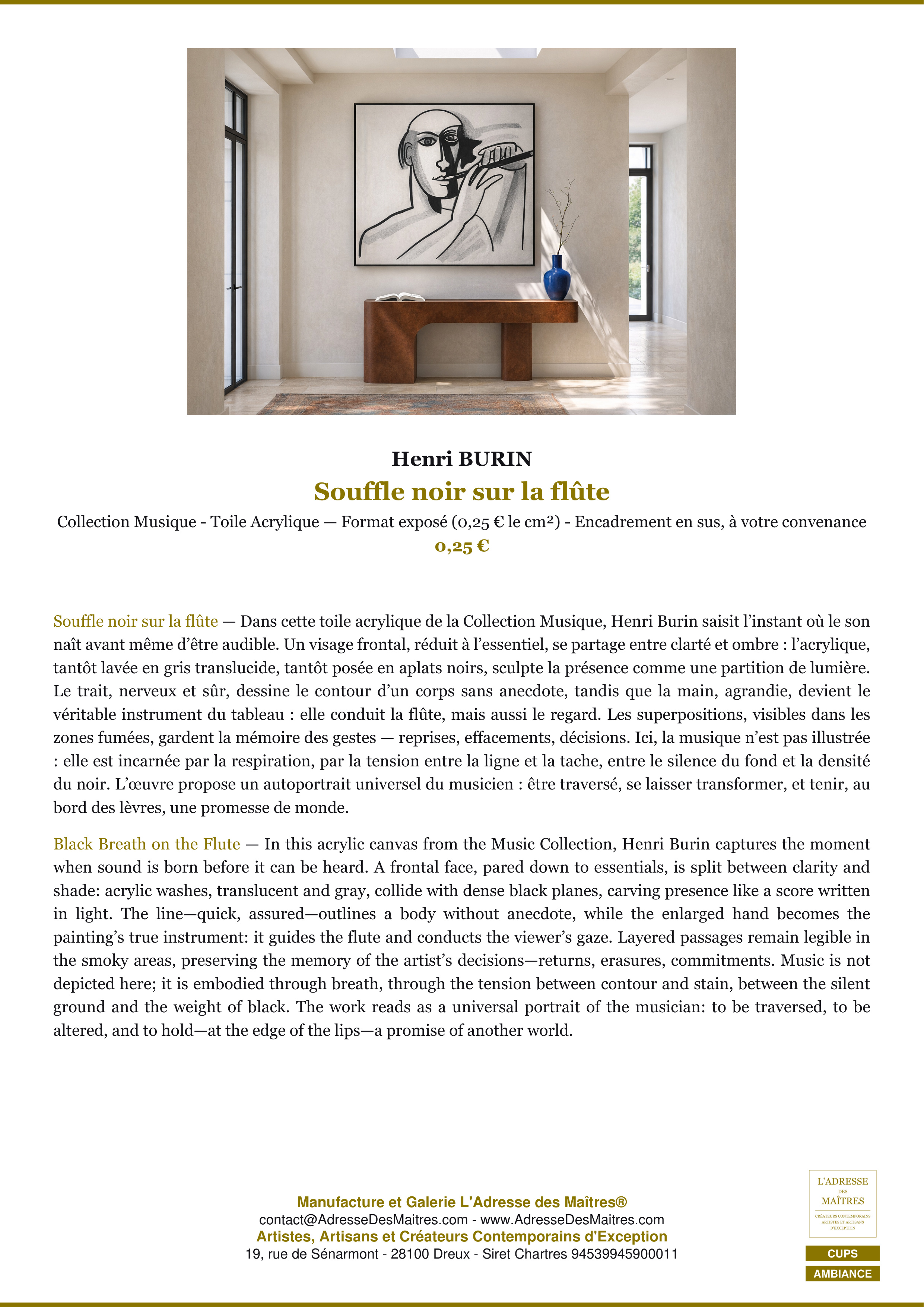 Fiche Premium Ambiance — Souffle noir sur la flûte — Henri BURIN — L'Adresse des Maîtres®