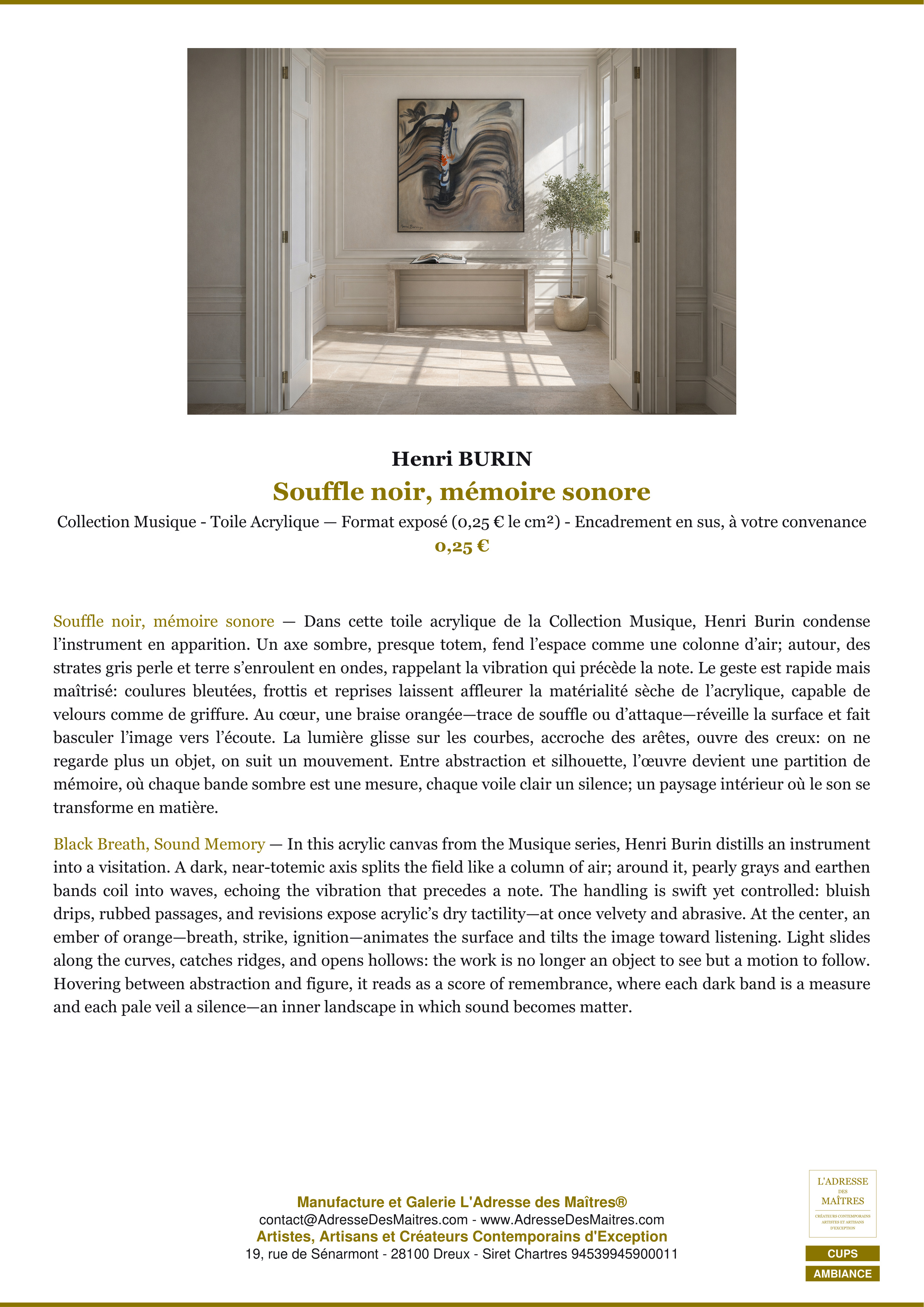Fiche Premium Ambiance — Souffle noir, mémoire sonore — Henri BURIN — L'Adresse des Maîtres®