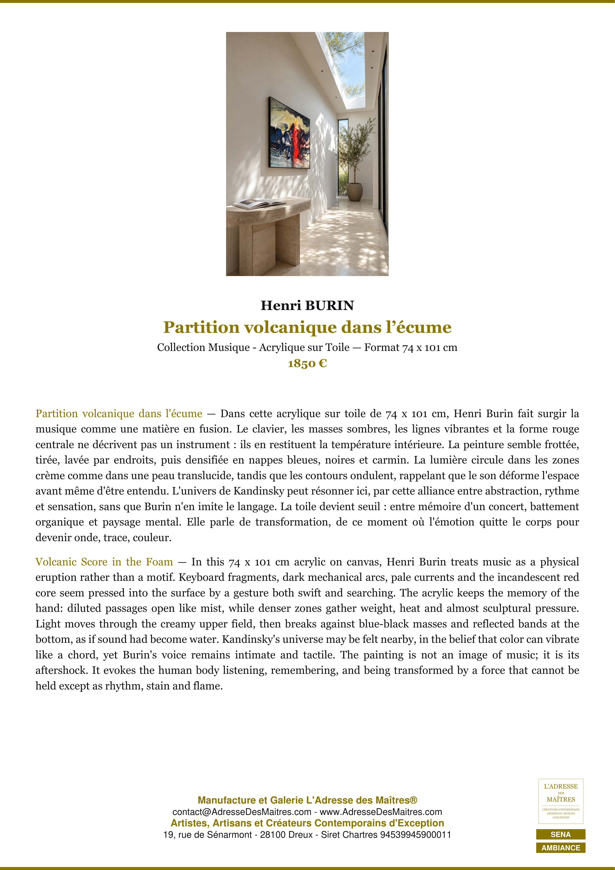 Fiche Premium Ambiance — Partition volcanique dans l’écume — Henri BURIN — L'Adresse des Maîtres®