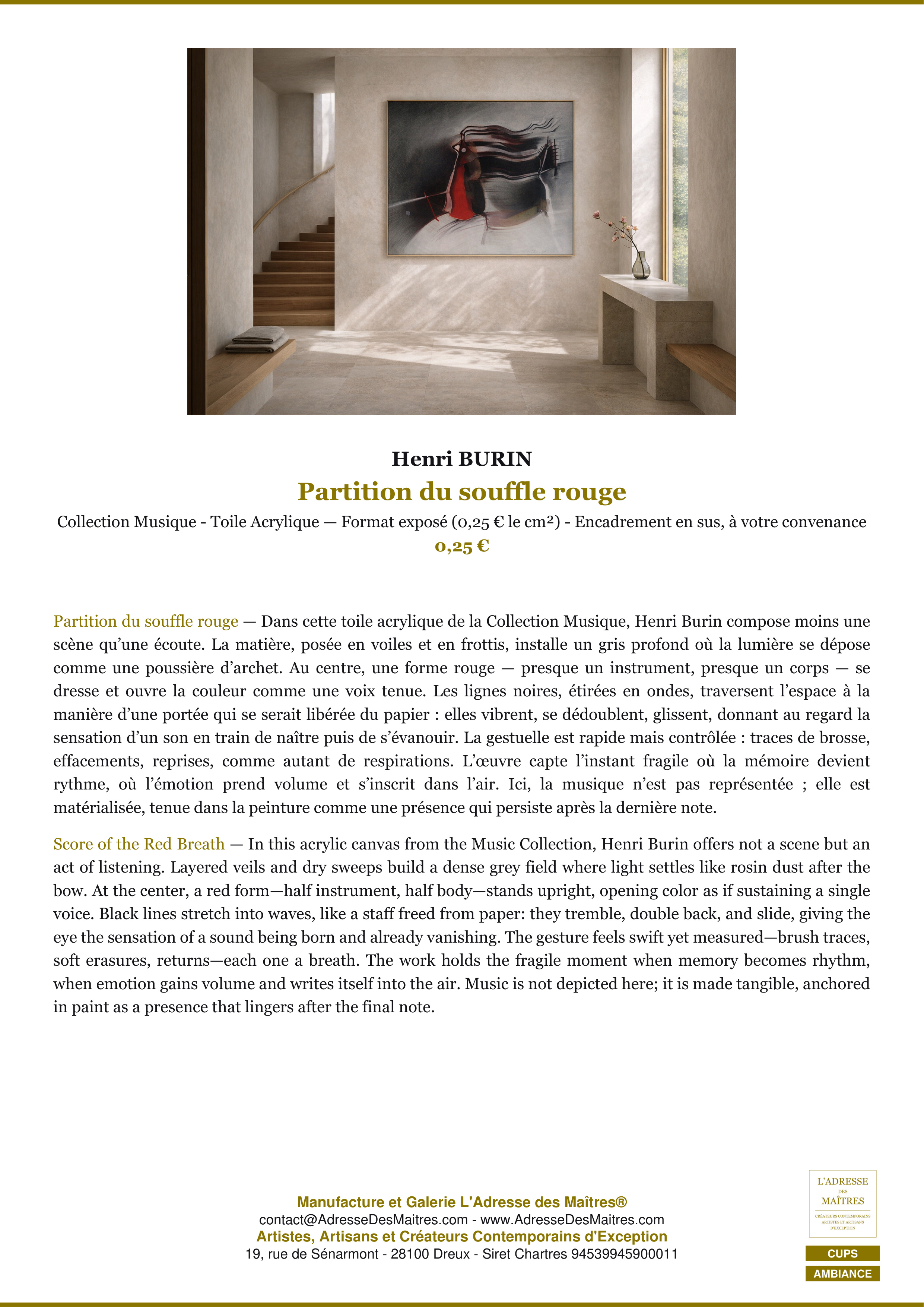 Fiche Premium Ambiance — Partition du souffle rouge — Henri BURIN — L'Adresse des Maîtres®
