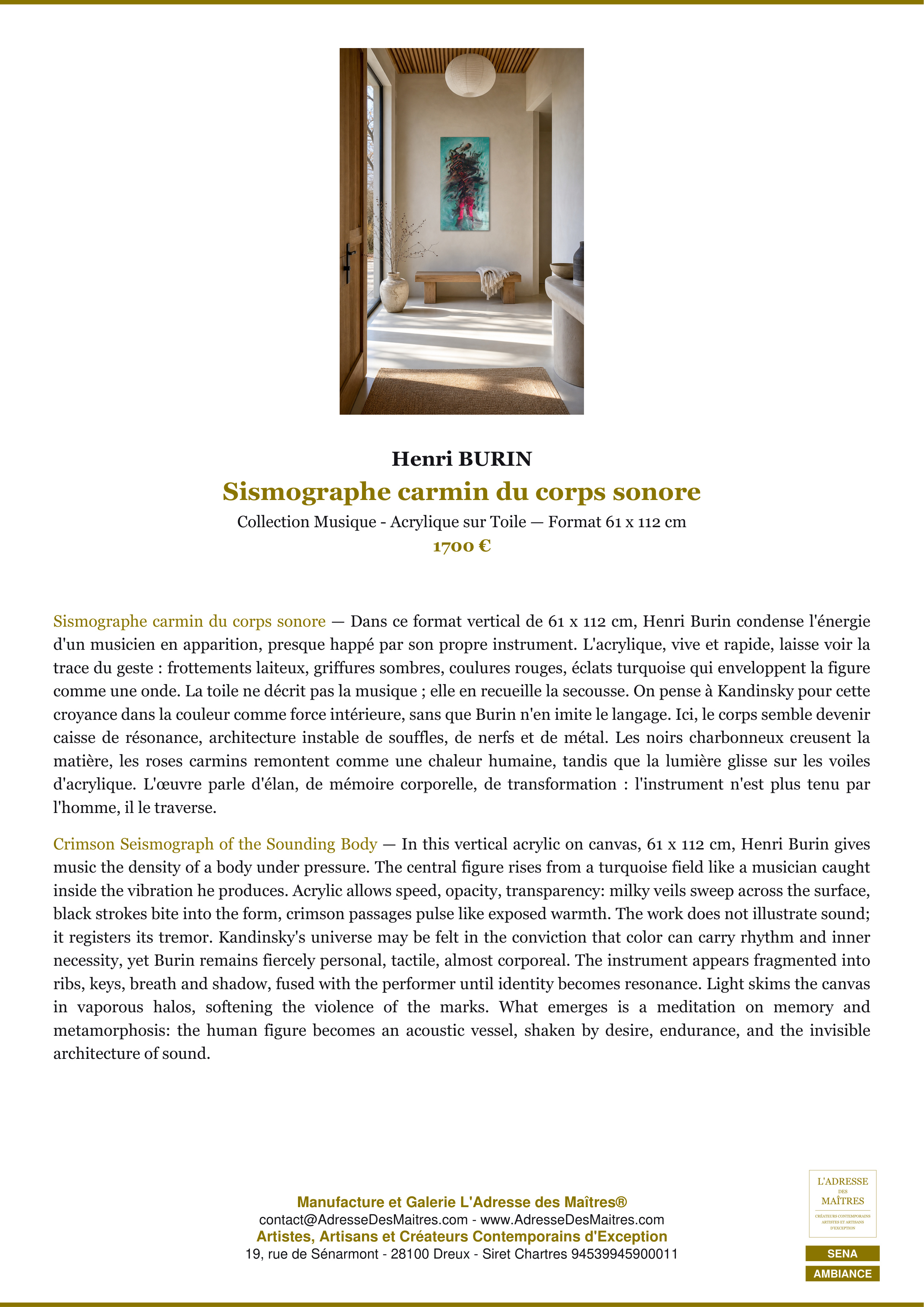 Fiche Premium Ambiance — Sismographe carmin du corps sonore — Henri BURIN — L'Adresse des Maîtres®