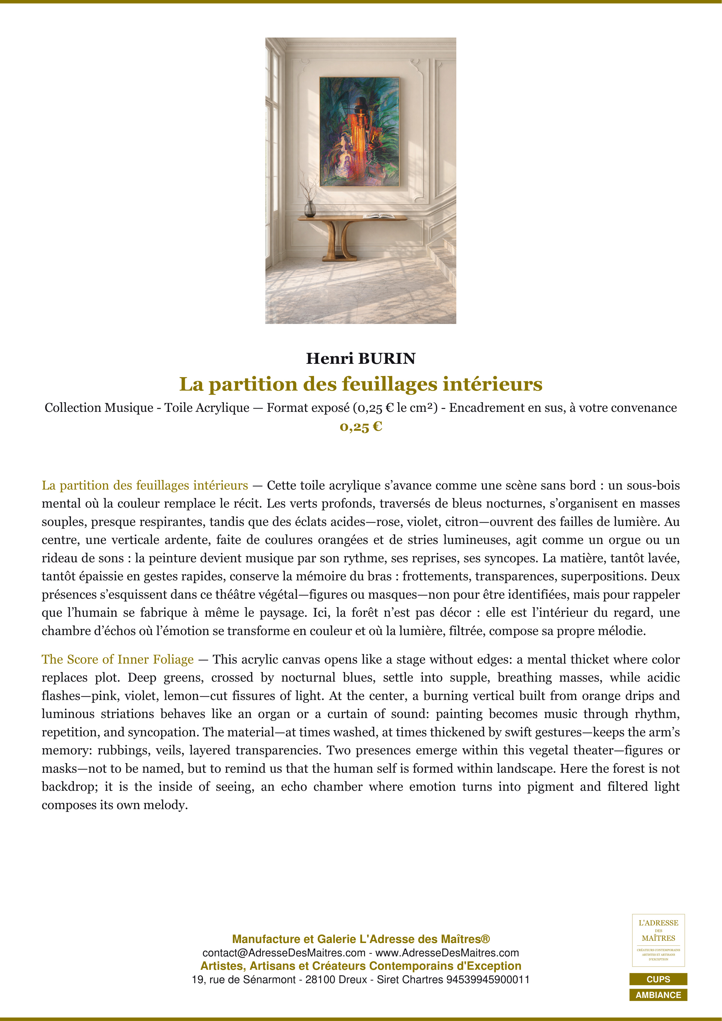 Fiche Premium Ambiance — La partition des feuillages intérieurs — Henri BURIN — L'Adresse des Maîtres®