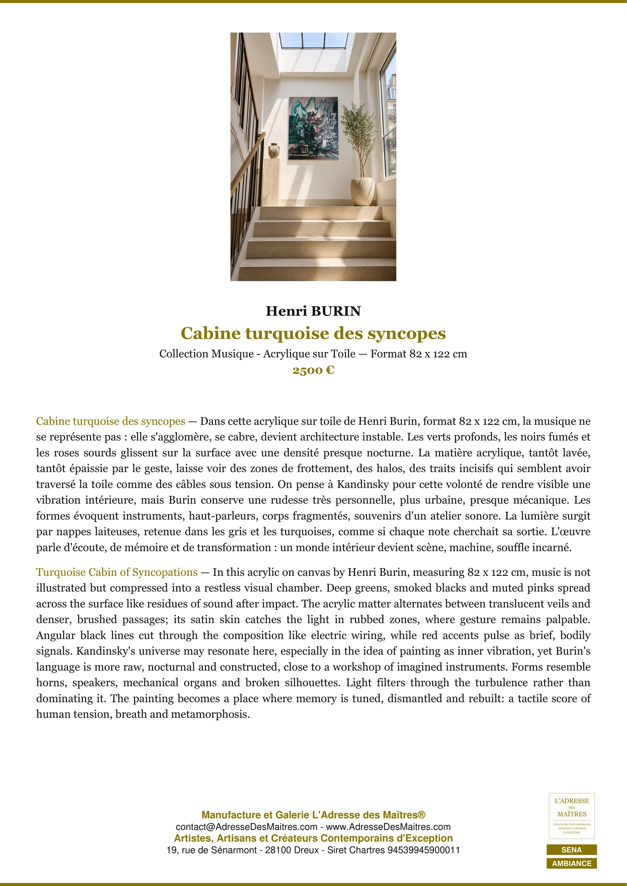 Fiche Premium Ambiance — Cabine turquoise des syncopes — Henri BURIN — L'Adresse des Maîtres®