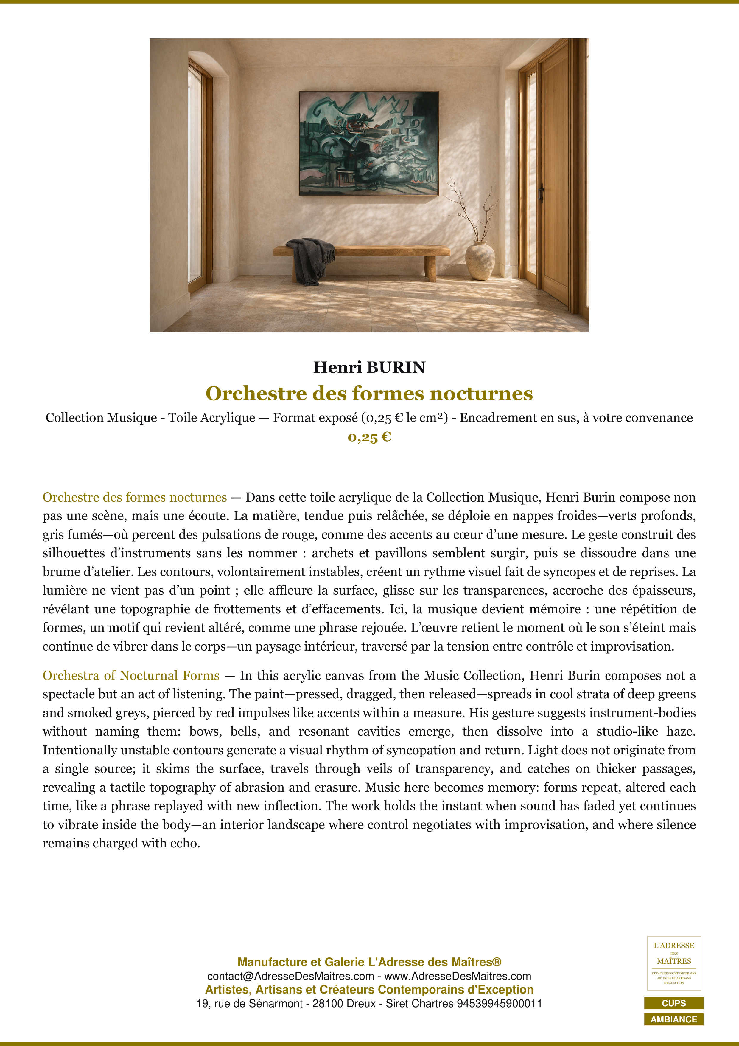 Fiche Premium Ambiance — Orchestre des formes nocturnes — Henri BURIN — L'Adresse des Maîtres®