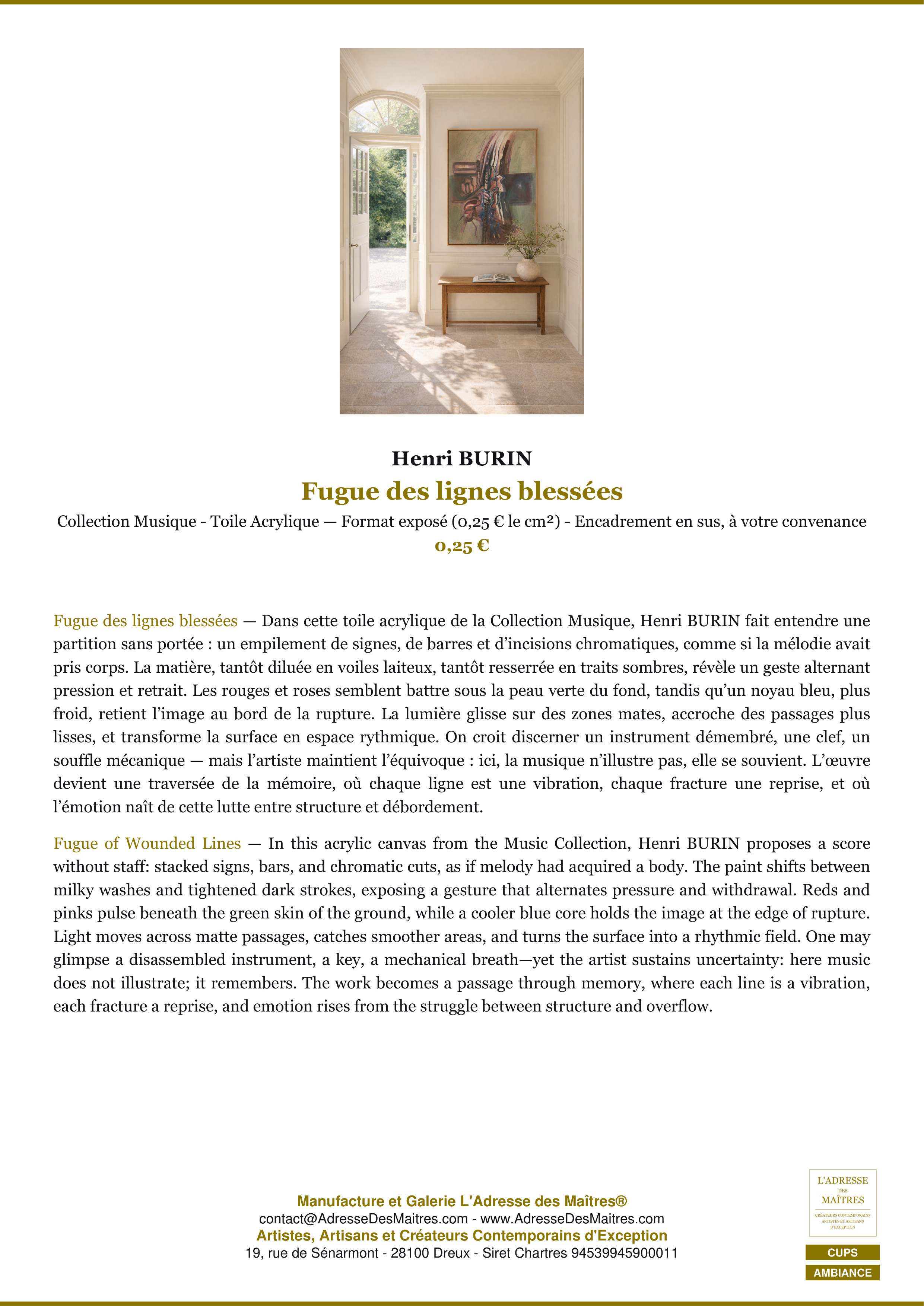 Fiche Premium Ambiance — Fugue des lignes blessées — Henri BURIN — L'Adresse des Maîtres®