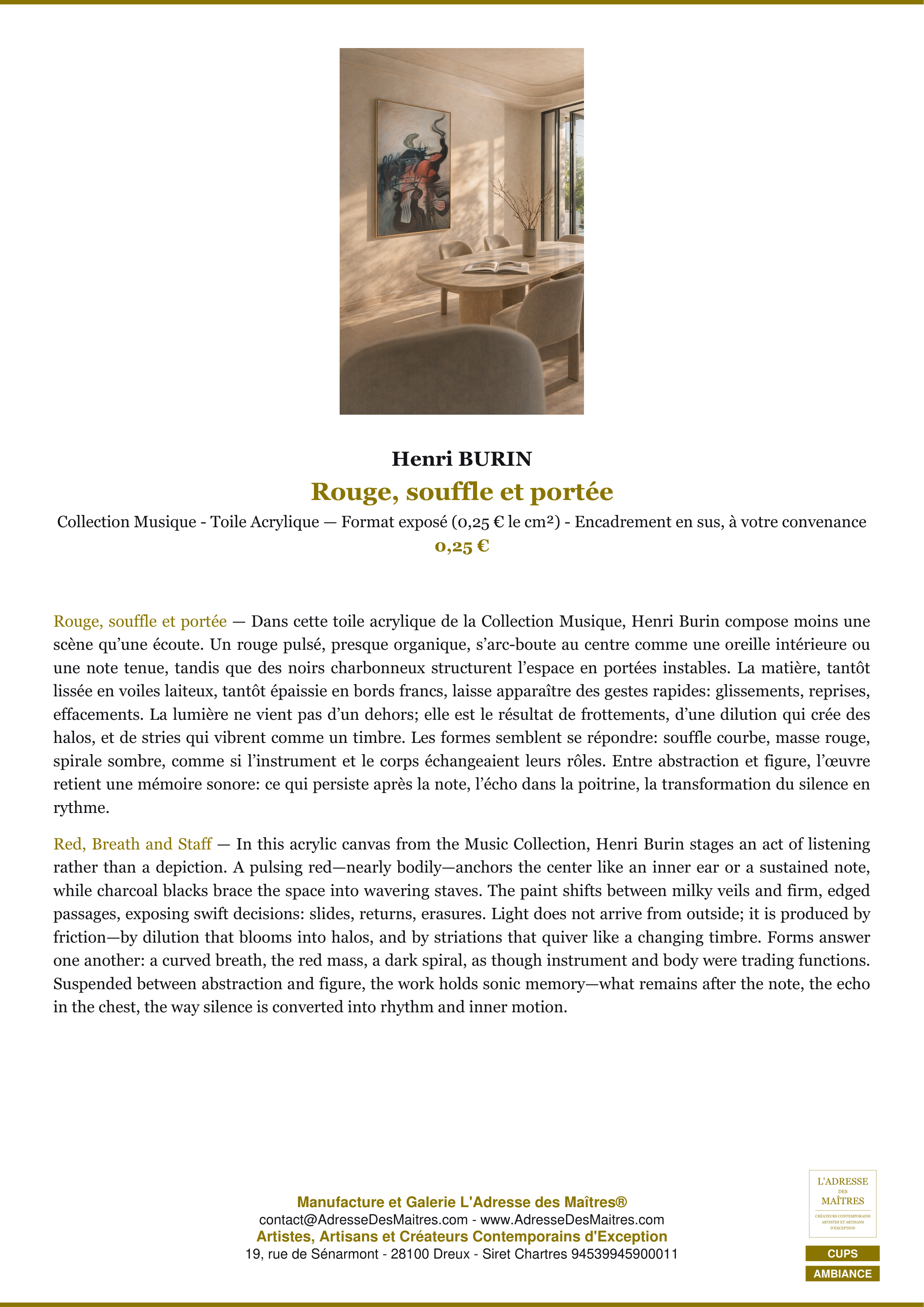 Fiche Premium Ambiance — Rouge, souffle et portée — Henri BURIN — L'Adresse des Maîtres®