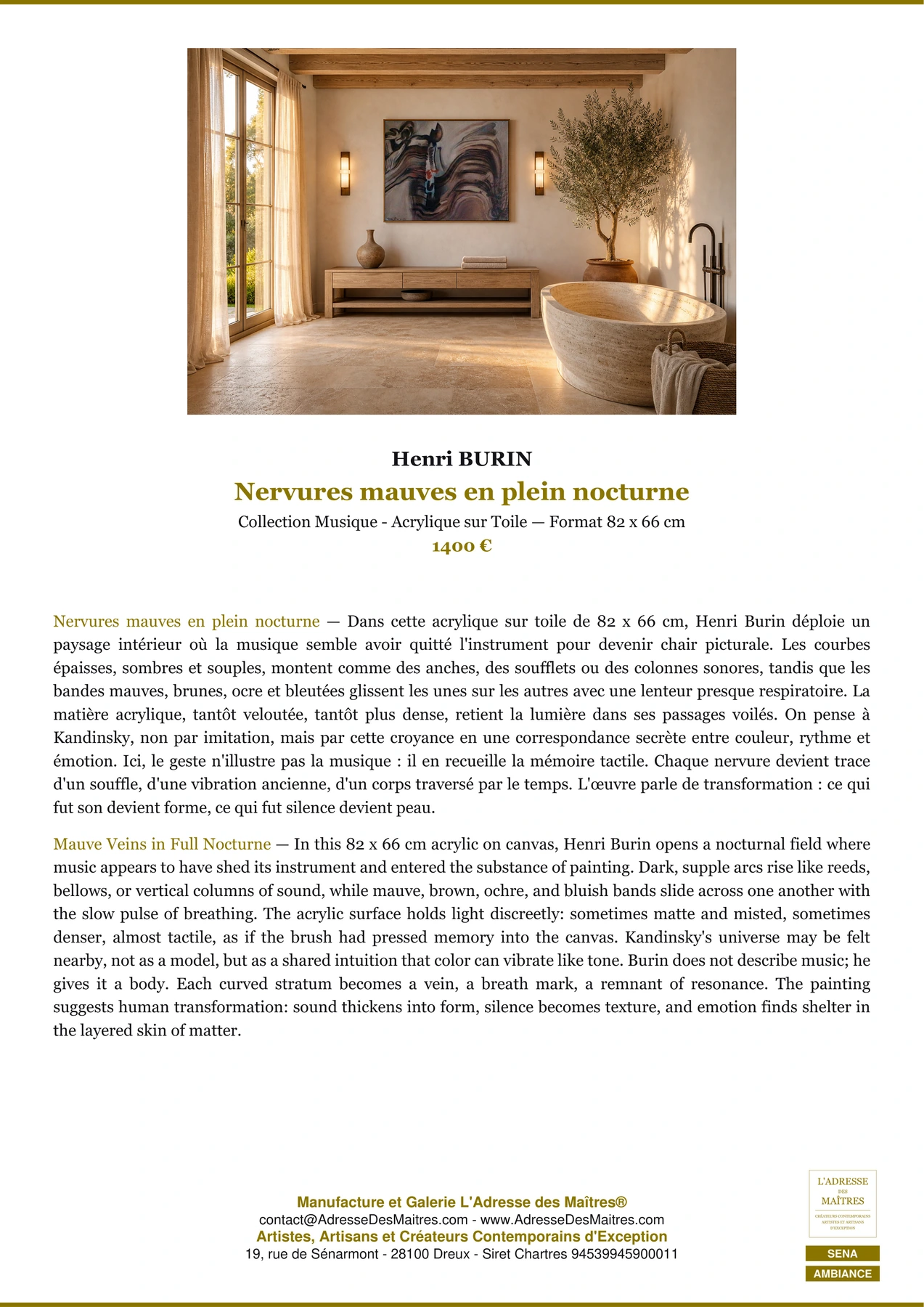 Fiche Premium Ambiance — Nervures mauves en plein nocturne — Henri BURIN — L'Adresse des Maîtres®