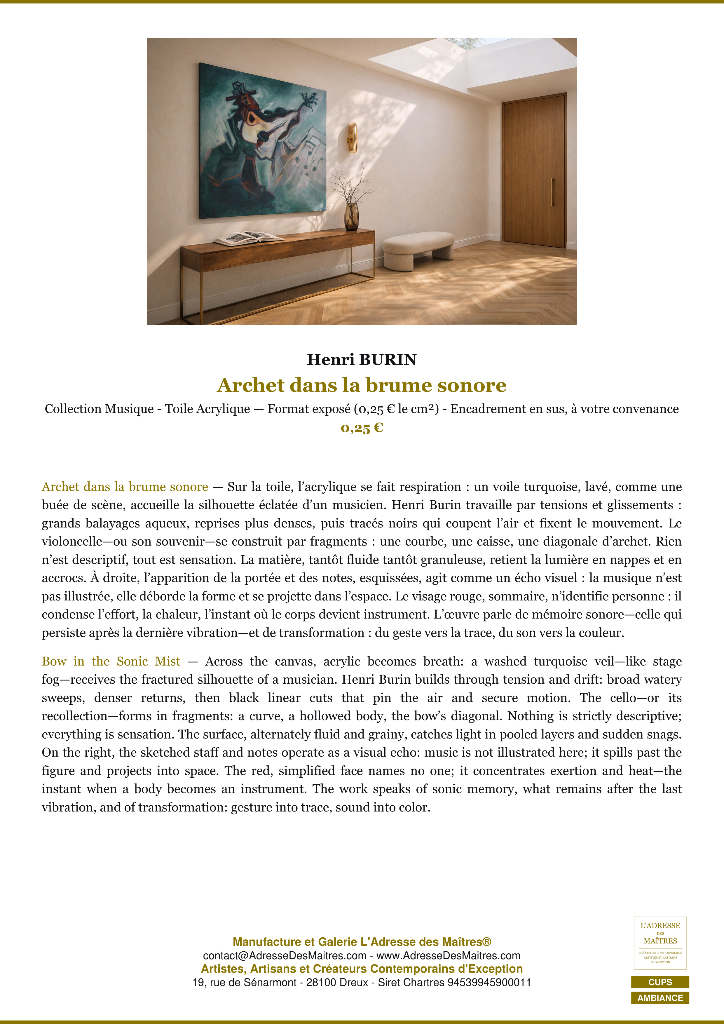 Fiche Premium Ambiance — Archet dans la brume sonore — Henri BURIN — L'Adresse des Maîtres®