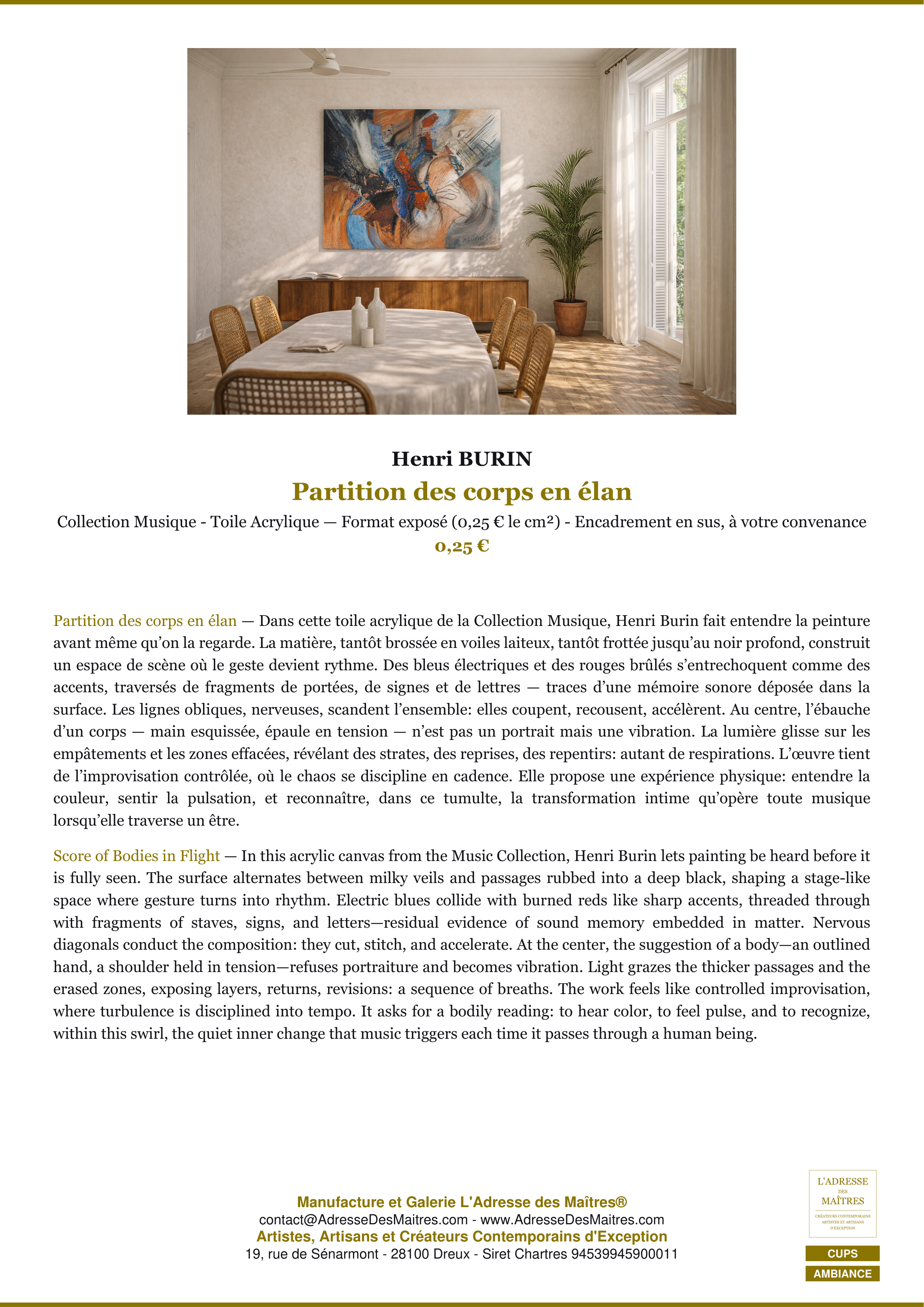 Fiche Premium Ambiance — Partition des corps en élan — Henri BURIN — L'Adresse des Maîtres®