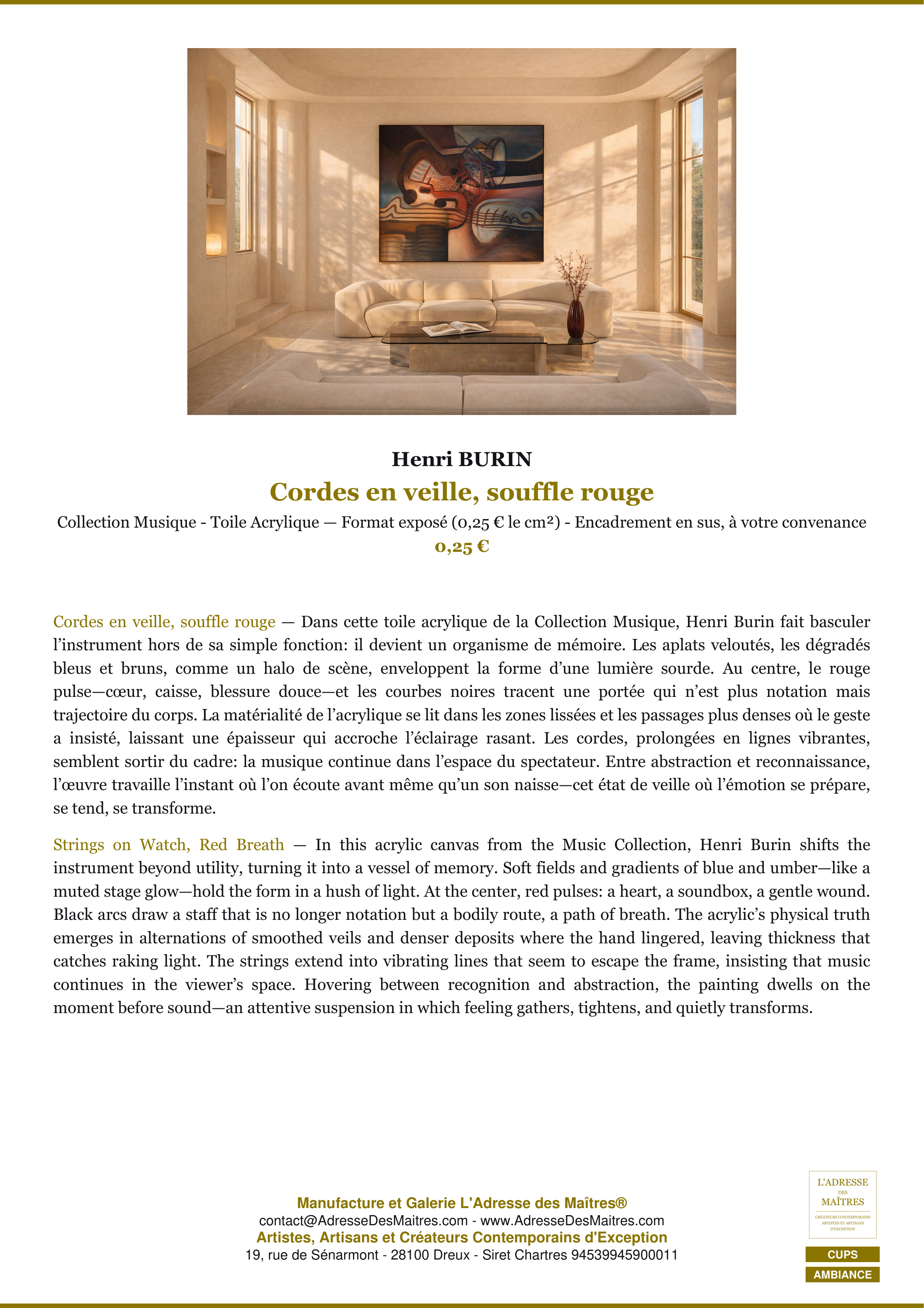 Fiche Premium Ambiance — Cordes en veille, souffle rouge — Henri BURIN — L'Adresse des Maîtres®