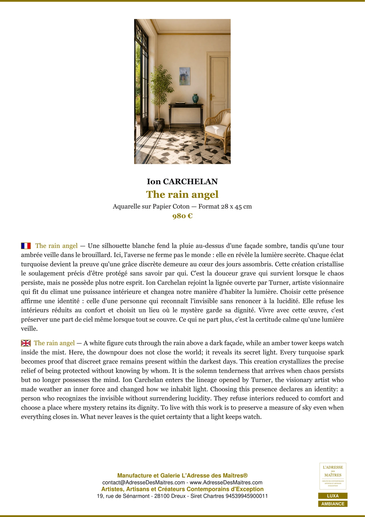 Fiche Premium Ambiance - The rain angel - Ion CARCHELAN - L'Adresse des Maîtres®