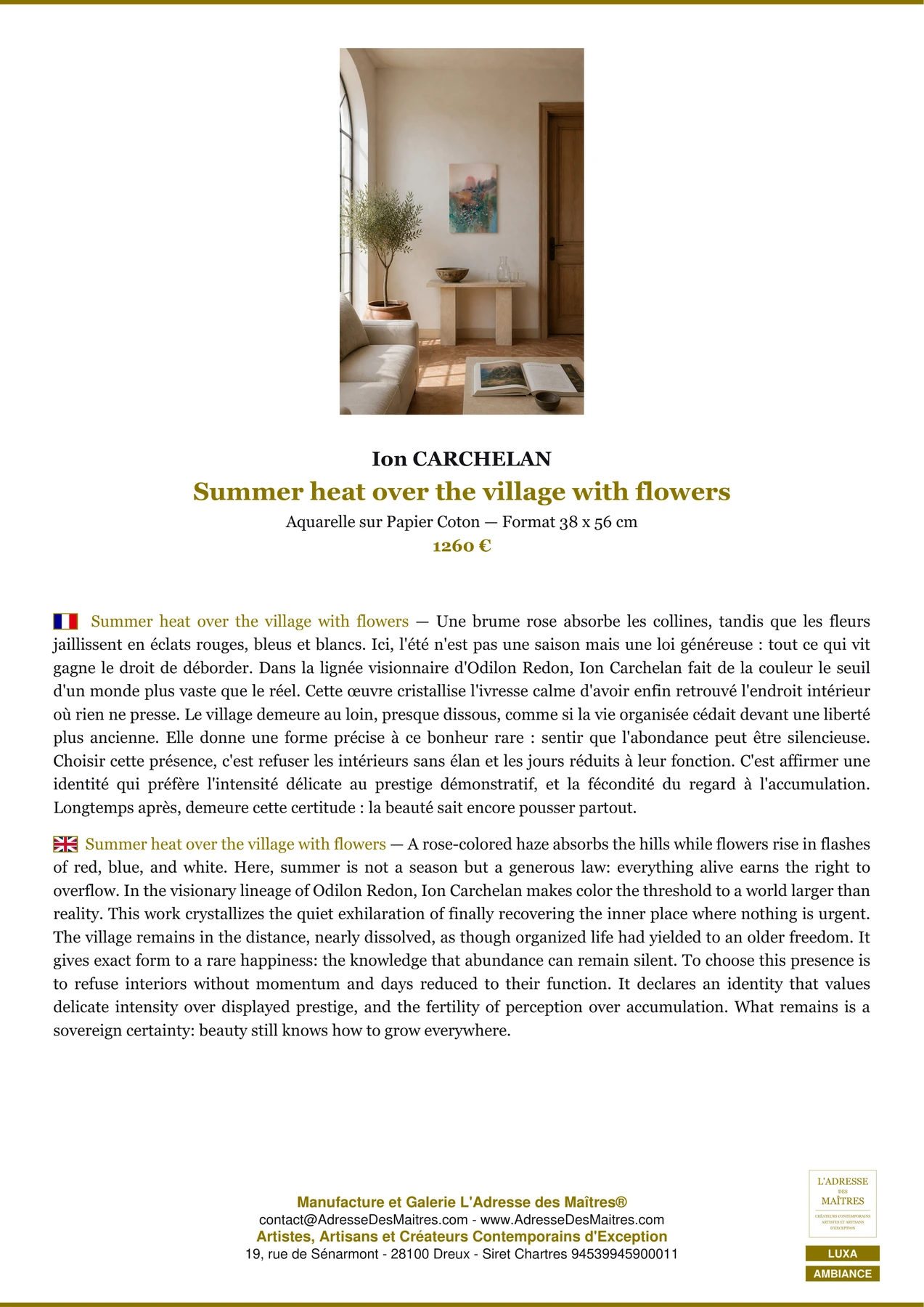 Fiche Premium Ambiance - Summer heat over the village with flowers - Ion CARCHELAN - L'Adresse des Maîtres®