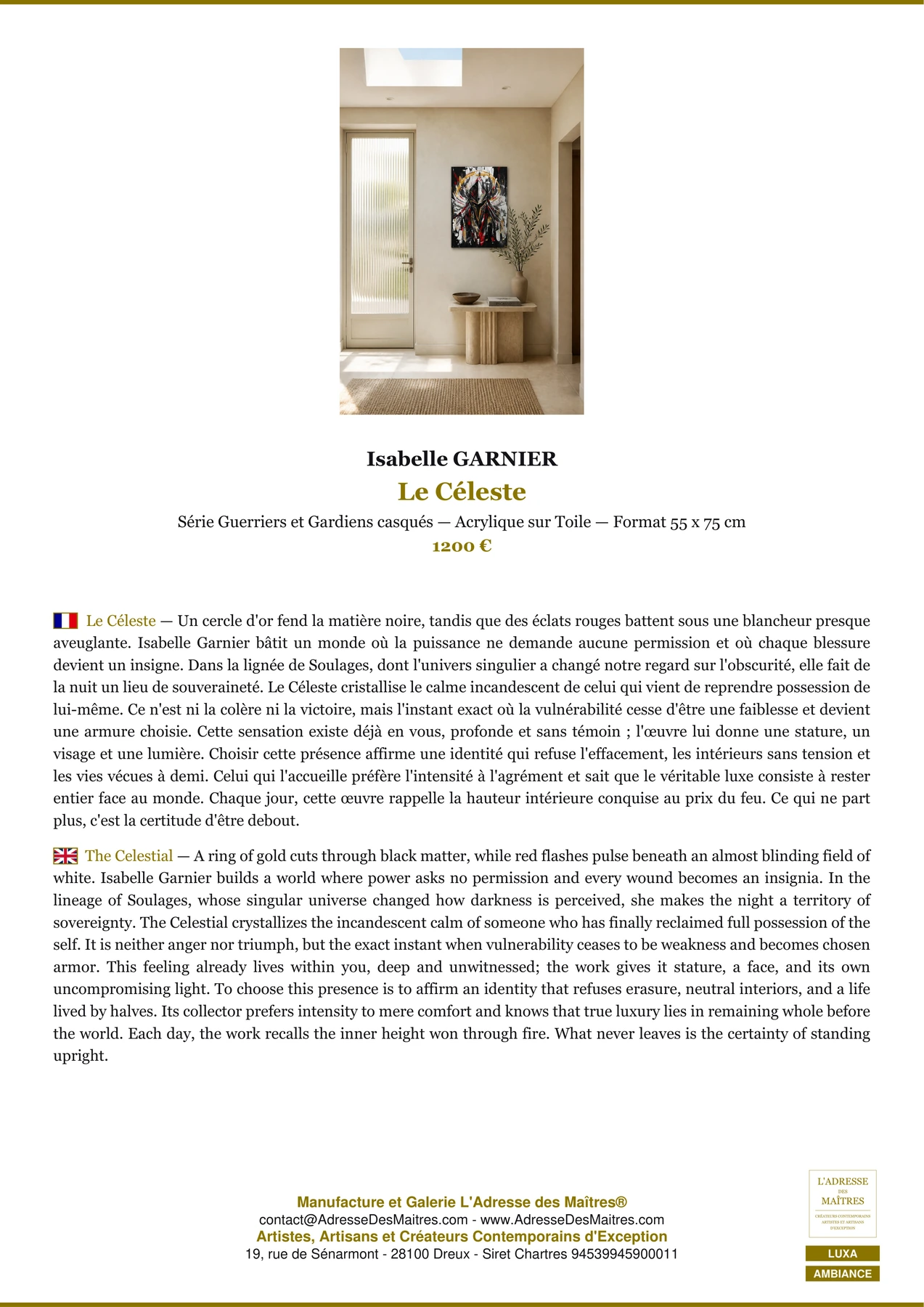 Fiche Premium Ambiance - Le Céleste - Isabelle GARNIER - L'Adresse des Maîtres®