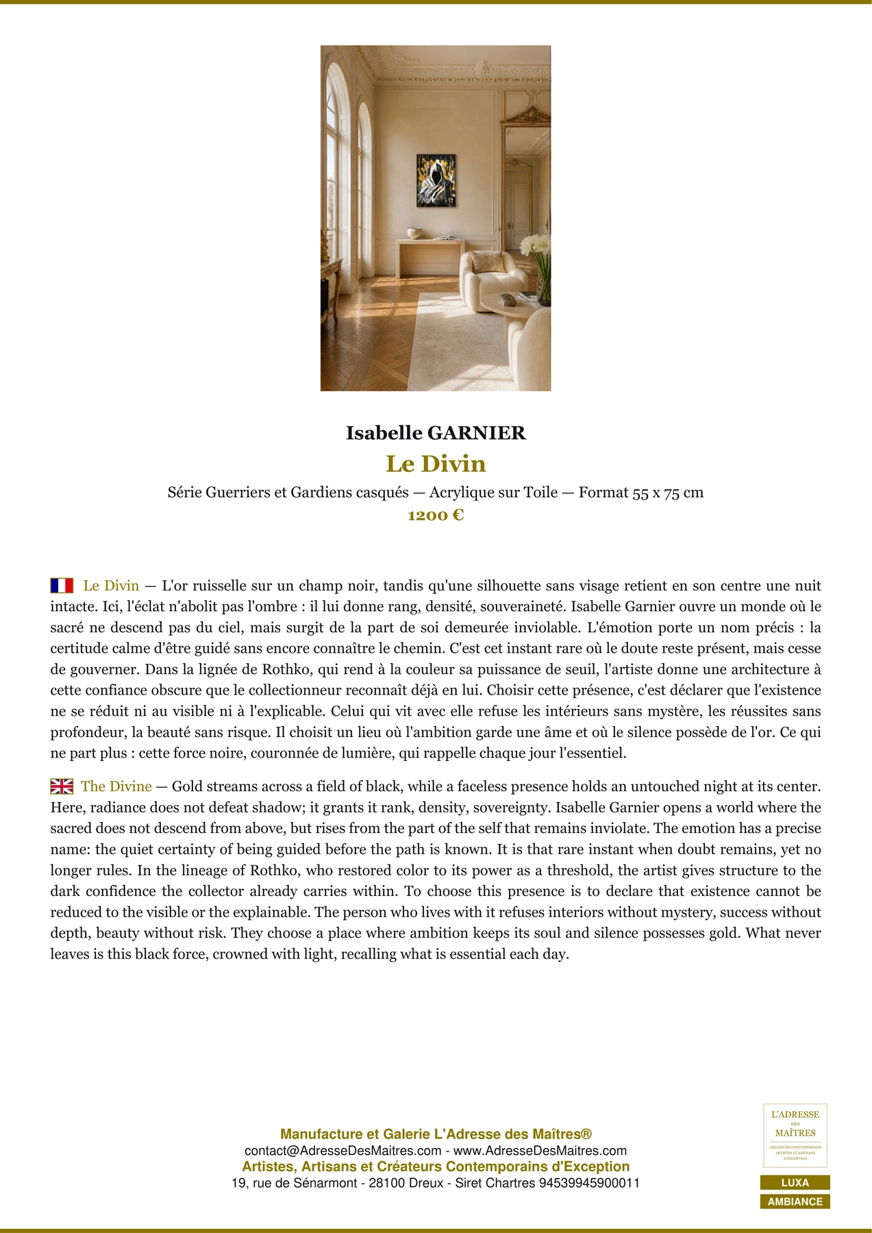 Fiche Premium Ambiance - Le Divin - Isabelle GARNIER - L'Adresse des Maîtres®