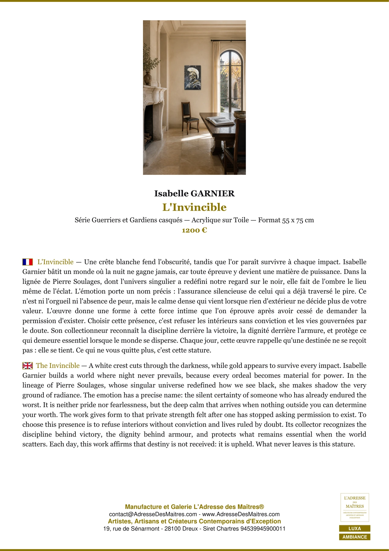 Fiche Premium Ambiance - L'Invincible - Isabelle GARNIER - L'Adresse des Maîtres®
