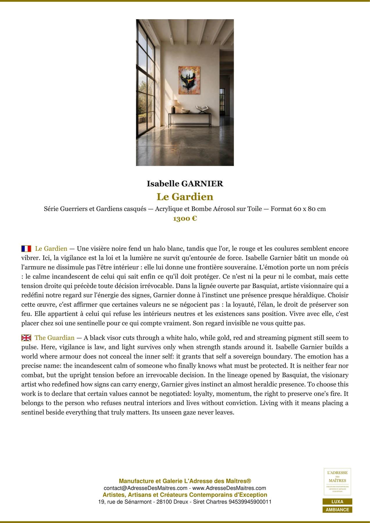 Fiche Premium Ambiance - Le Gardien - Isabelle GARNIER - L'Adresse des Maîtres®
