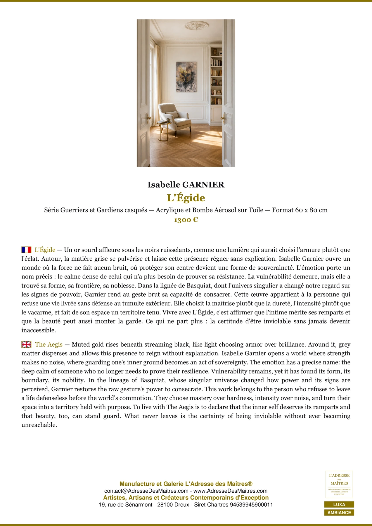Fiche Premium Ambiance - L'Égide - Isabelle GARNIER - L'Adresse des Maîtres®