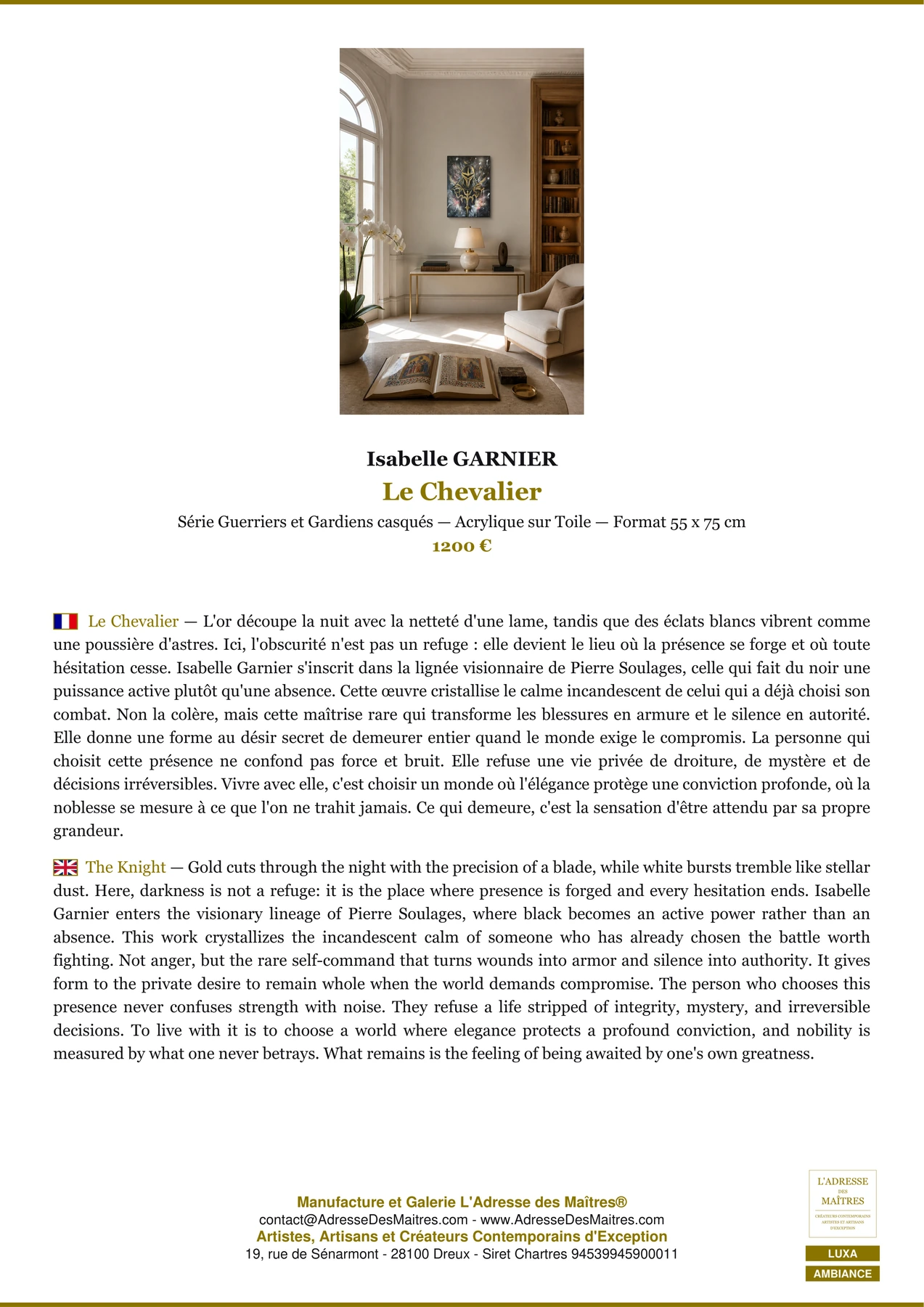 Fiche Premium Ambiance - Le Chevalier - Isabelle GARNIER - L'Adresse des Maîtres®