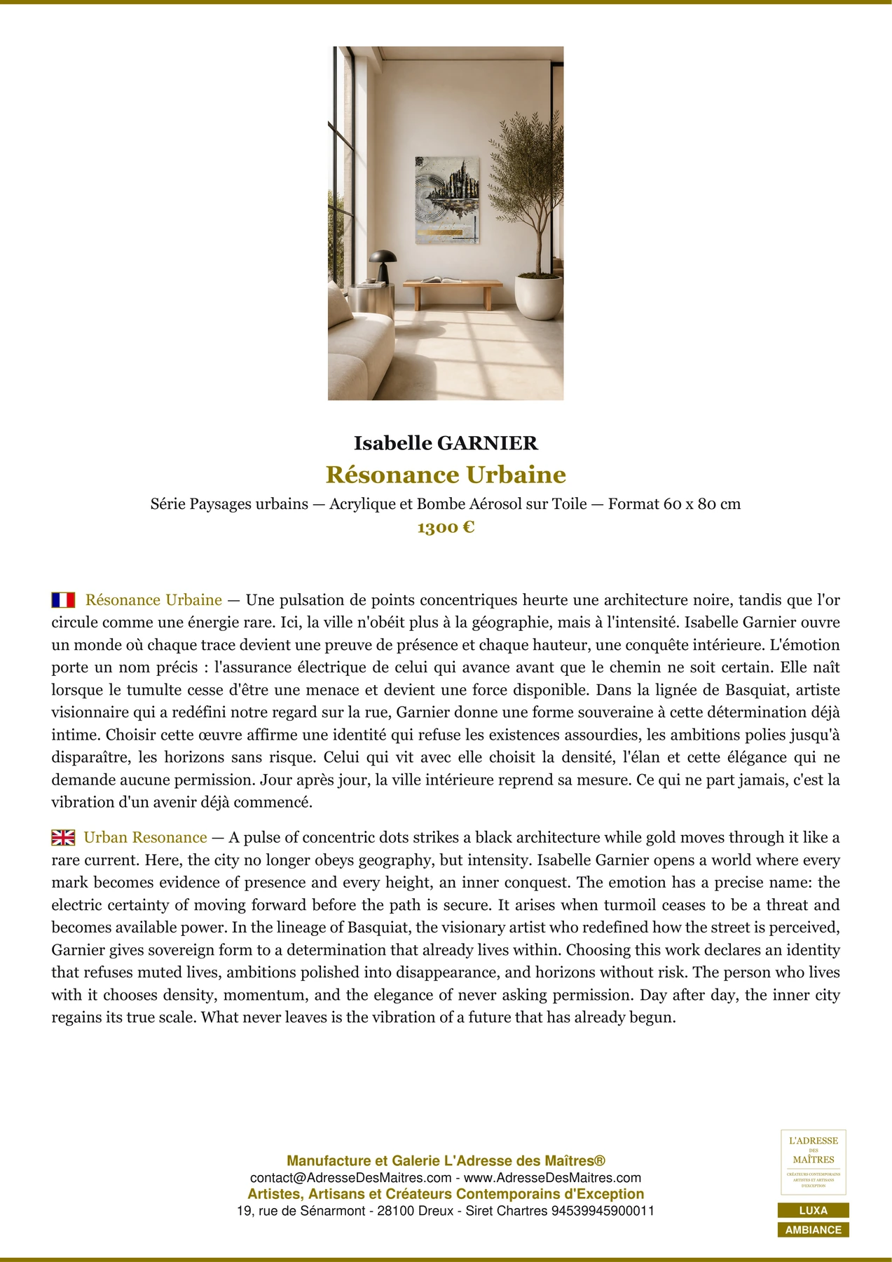 Fiche Premium Ambiance - Résonance Urbaine - Isabelle GARNIER - L'Adresse des Maîtres®