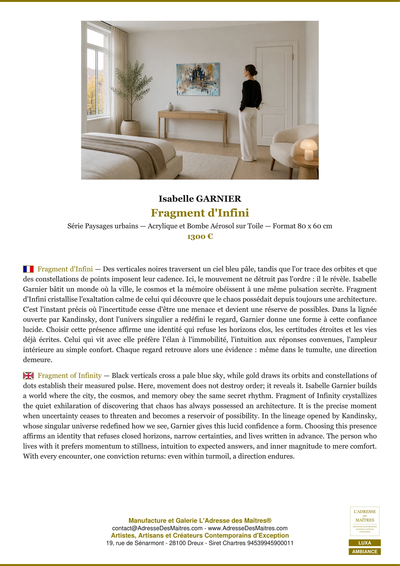 Fiche Premium Ambiance - Fragment d'Infini - Isabelle GARNIER - L'Adresse des Maîtres®