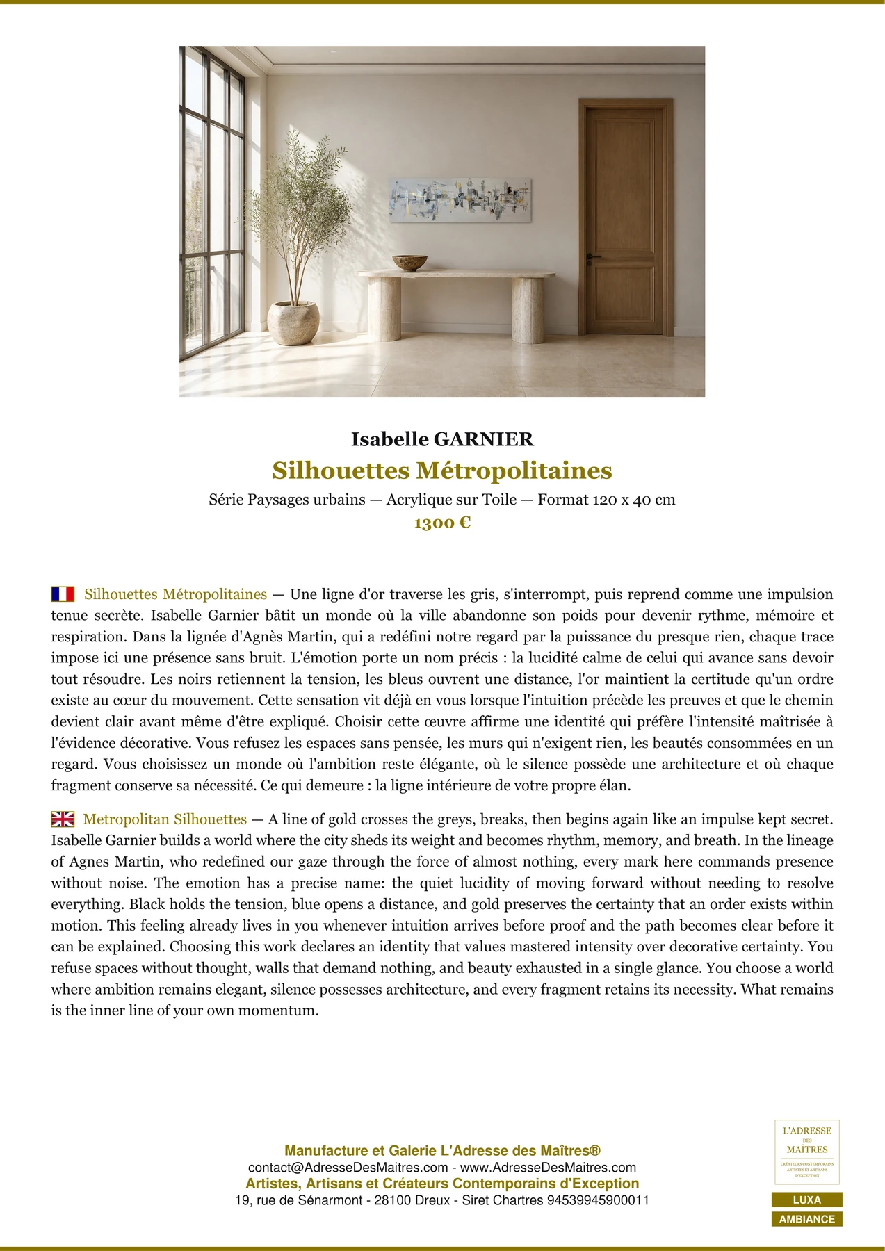 Fiche Premium Ambiance - Silhouettes Métropolitaines - Isabelle GARNIER - L'Adresse des Maîtres®