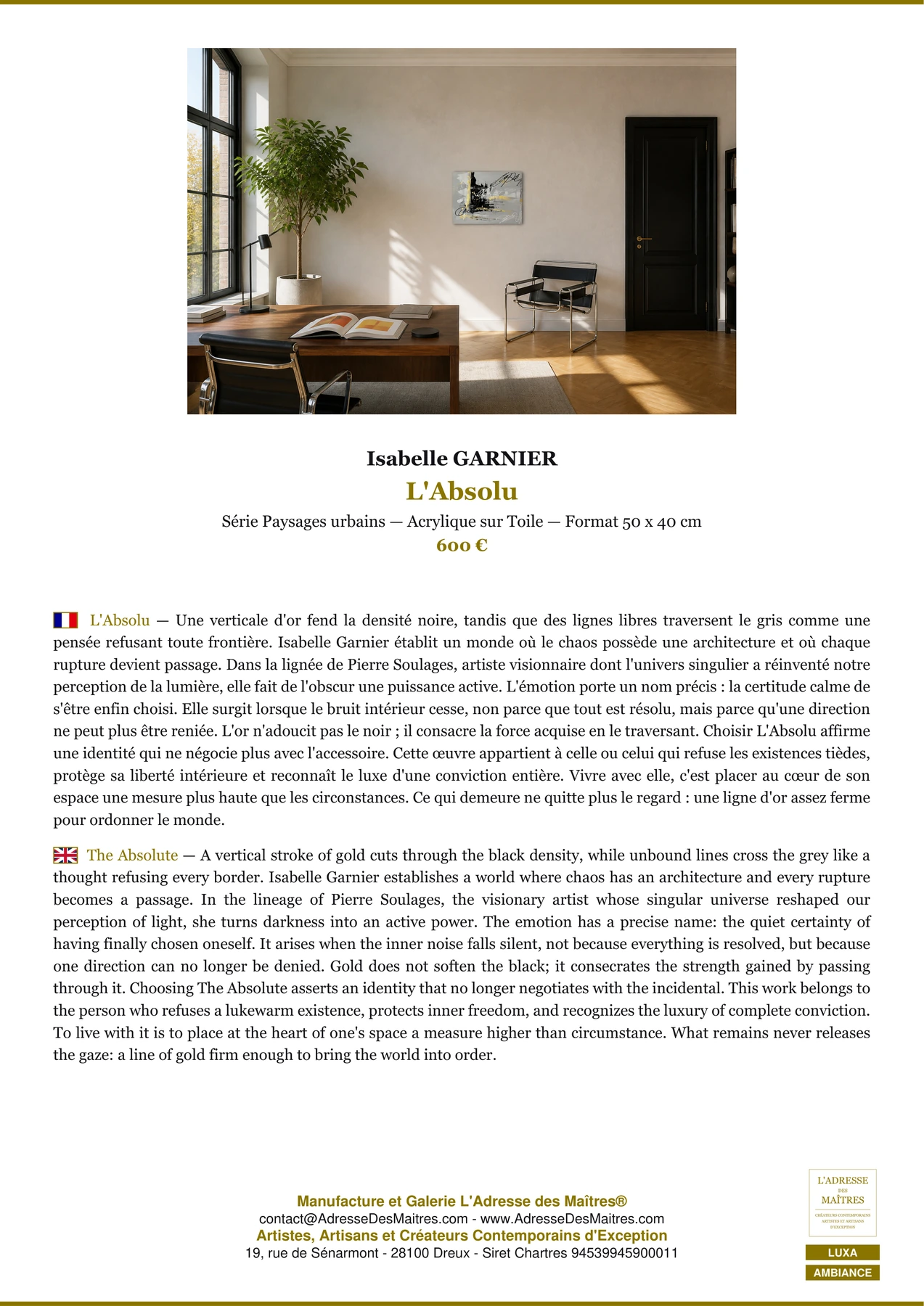 Fiche Premium Ambiance - L'Absolu - Isabelle GARNIER - L'Adresse des Maîtres®