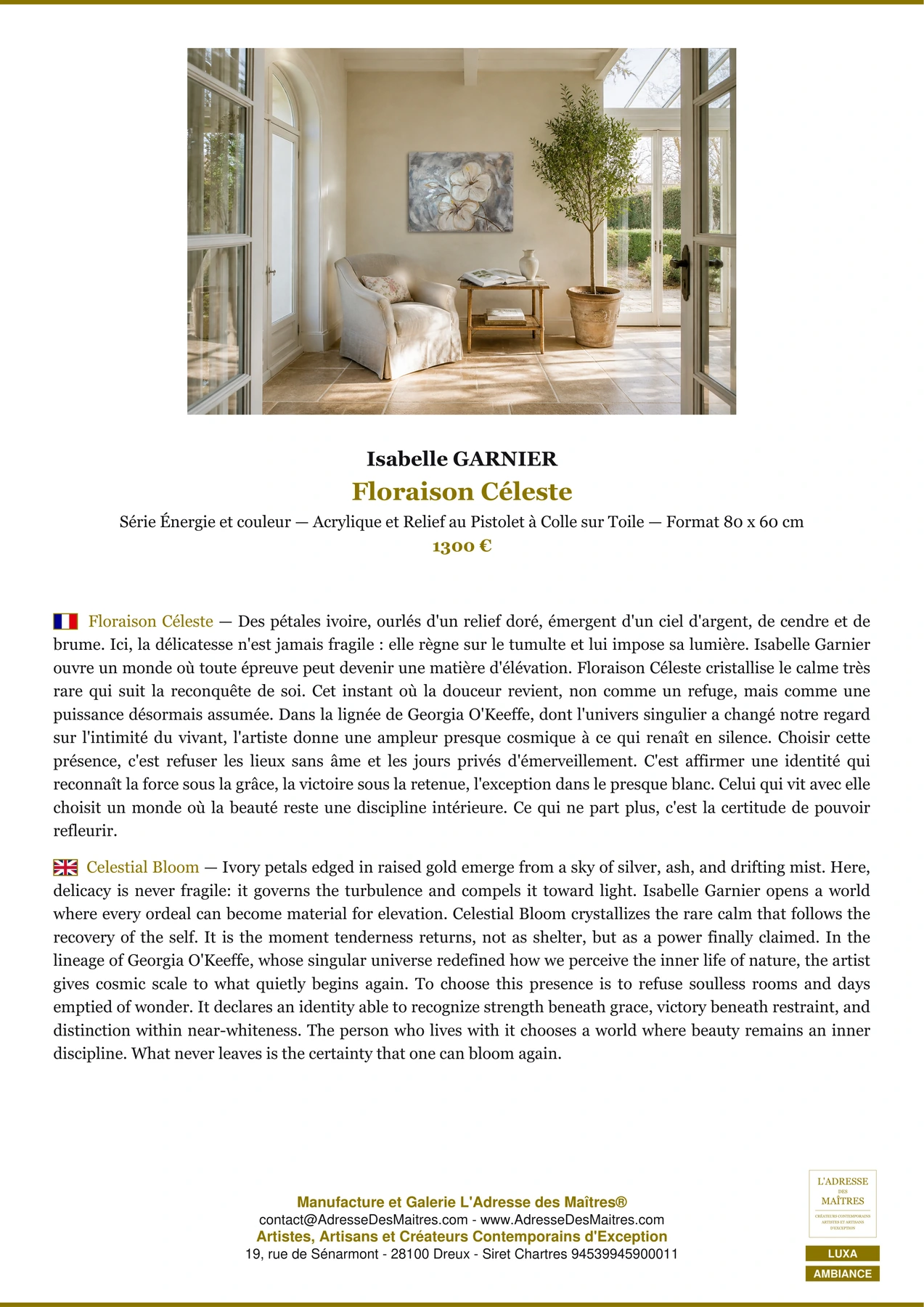 Fiche Premium Ambiance - Floraison Céleste - Isabelle GARNIER - L'Adresse des Maîtres®