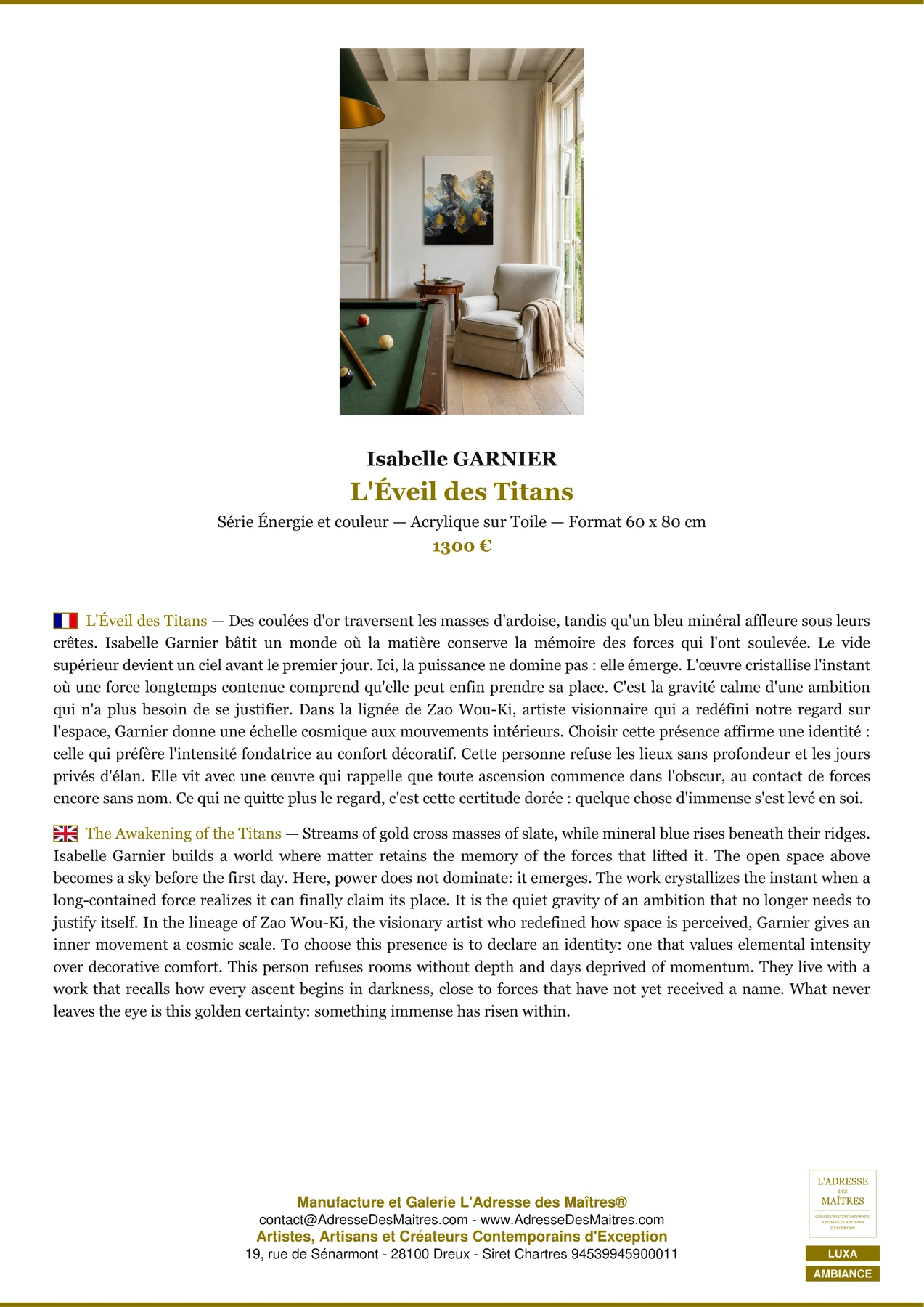 Fiche Premium Ambiance - L'Éveil des Titans - Isabelle GARNIER - L'Adresse des Maîtres®