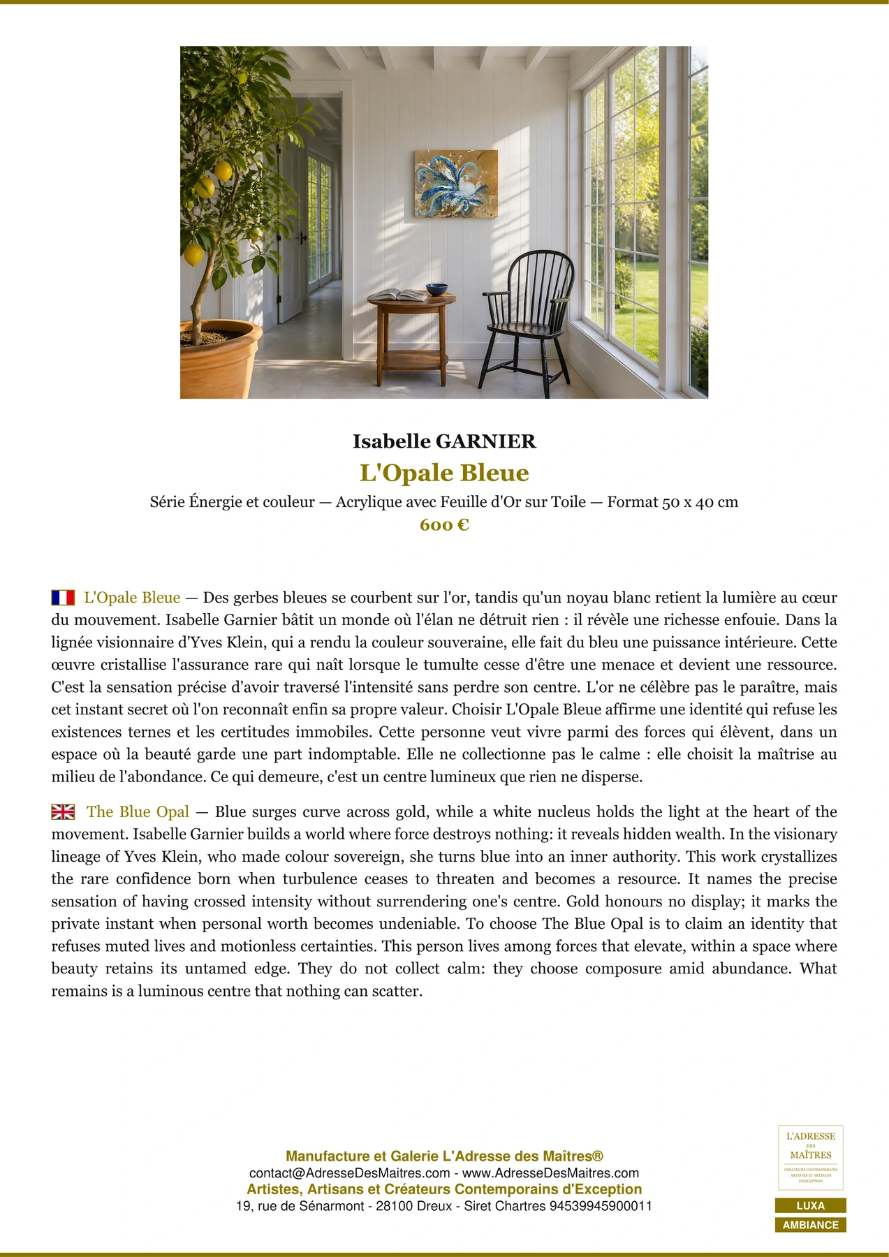 Fiche Premium Ambiance - L'Opale Bleue - Isabelle GARNIER - L'Adresse des Maîtres®
