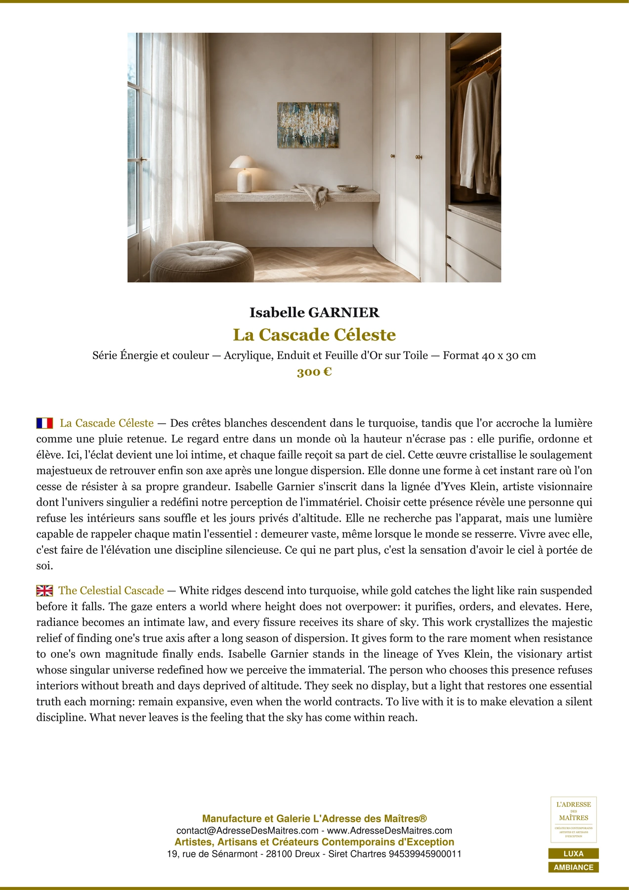 Fiche Premium Ambiance - La Cascade Céleste - Isabelle GARNIER - L'Adresse des Maîtres®
