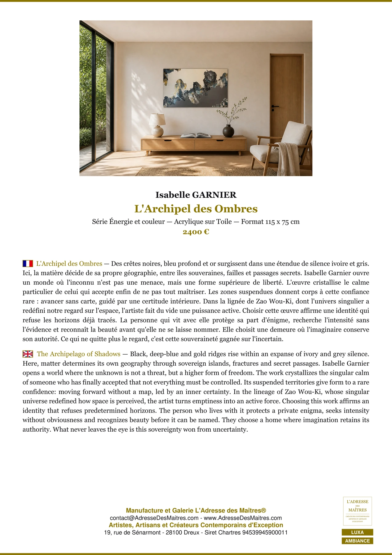 Fiche Premium Ambiance - L'Archipel des Ombres - Isabelle GARNIER - L'Adresse des Maîtres®
