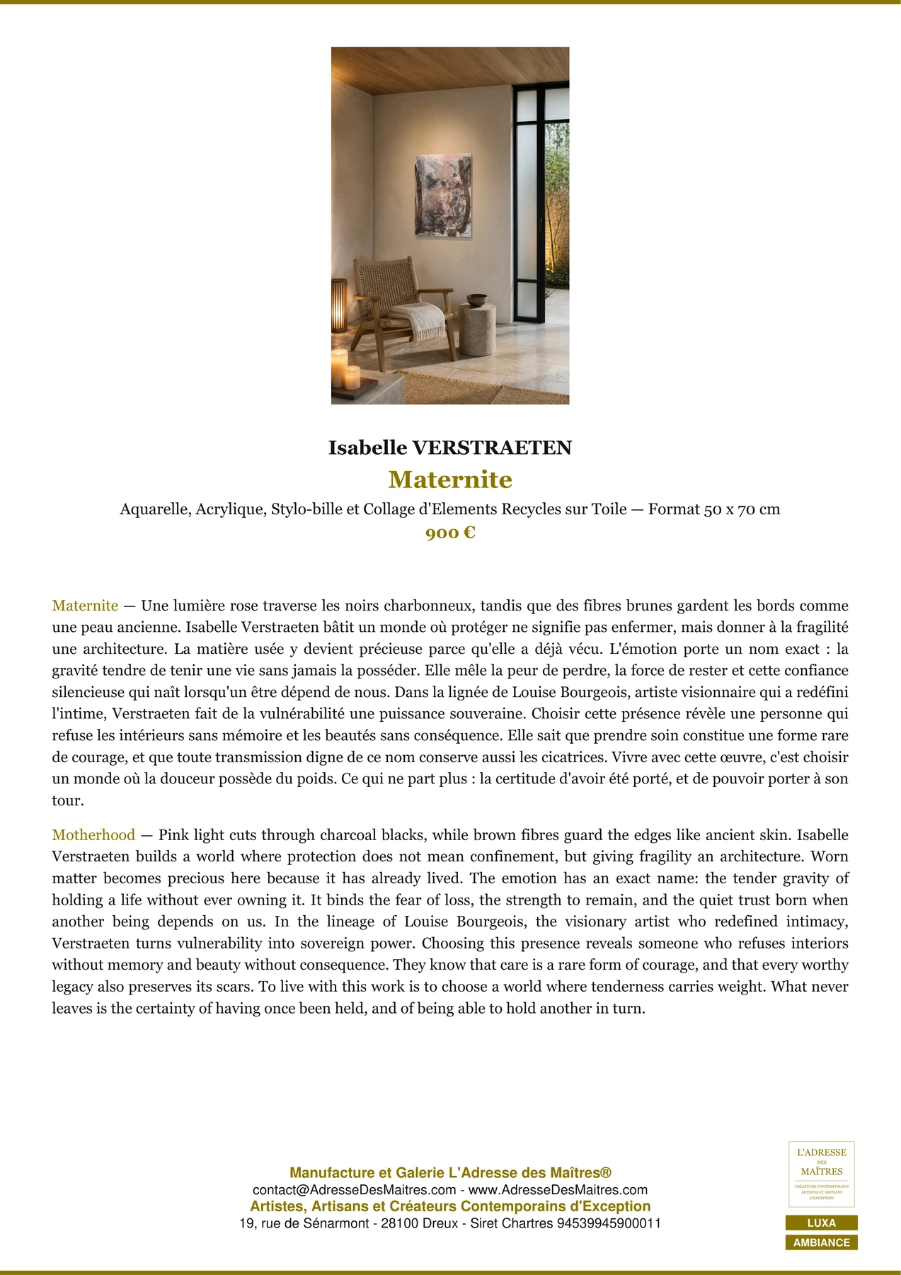Fiche Premium Ambiance - Maternite - Isabelle VERSTRAETEN - L'Adresse des Maîtres®