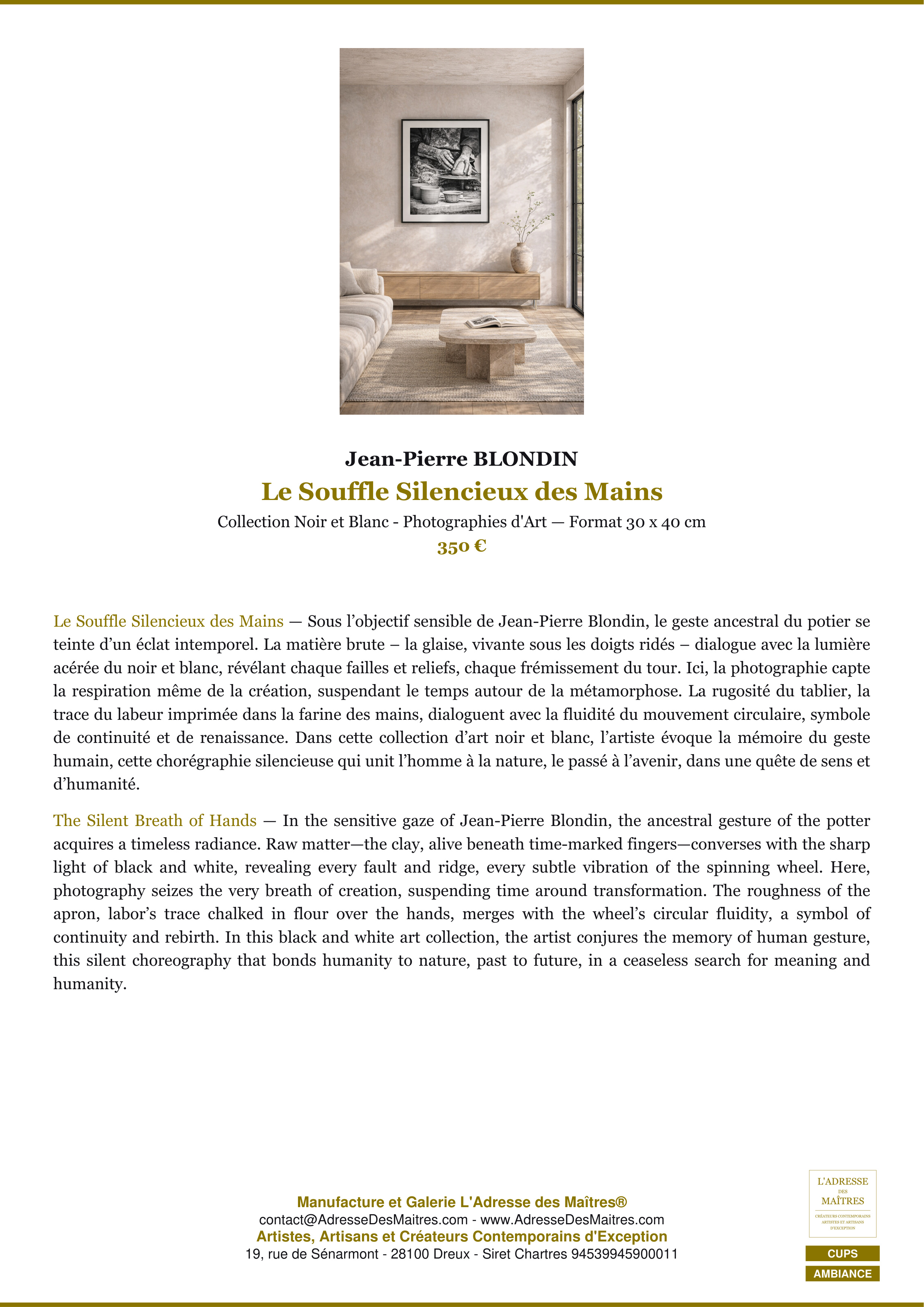 Fiche Premium Ambiance — Le Souffle Silencieux des Mains — Jean-Pierre BLONDIN — L'Adresse des Maîtres®