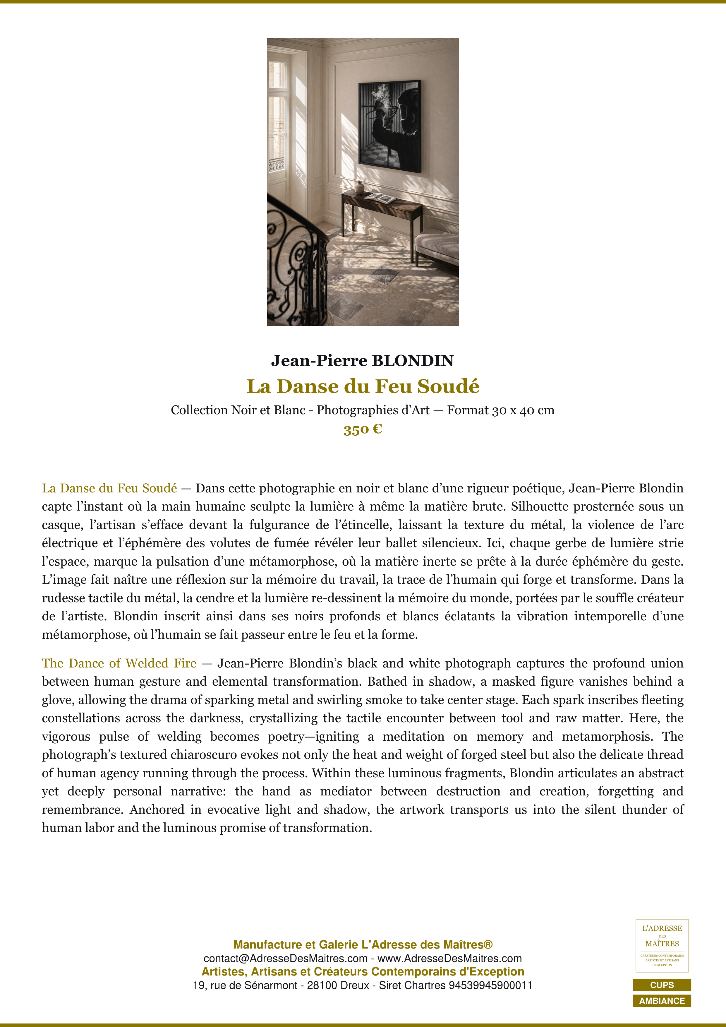 Fiche Premium Ambiance — La Danse du Feu Soudé — Jean-Pierre BLONDIN — L'Adresse des Maîtres®