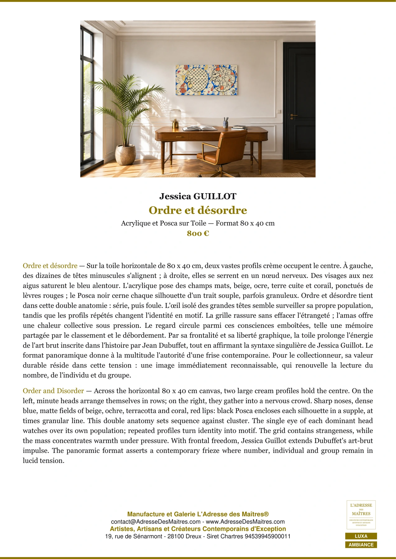 Fiche Premium Ambiance - Ordre et désordre - Jessica GUILLOT - L'Adresse des Maîtres®