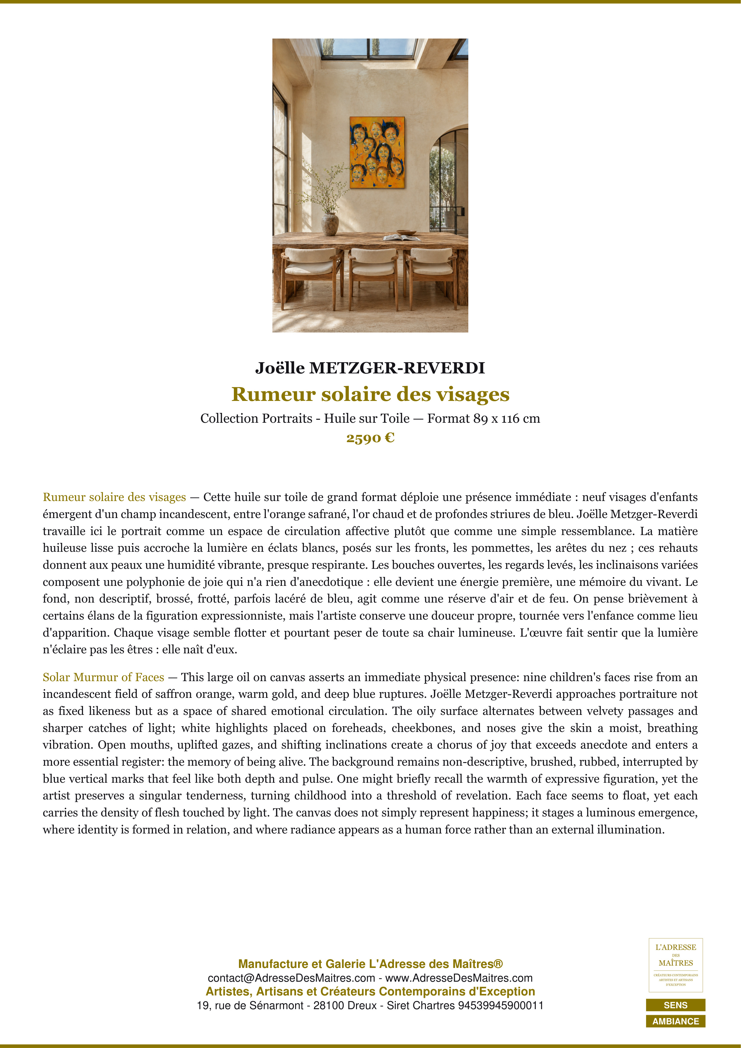Fiche Premium Ambiance — Rumeur solaire des visages — Joëlle METZGER-REVERDI — L'Adresse des Maîtres®