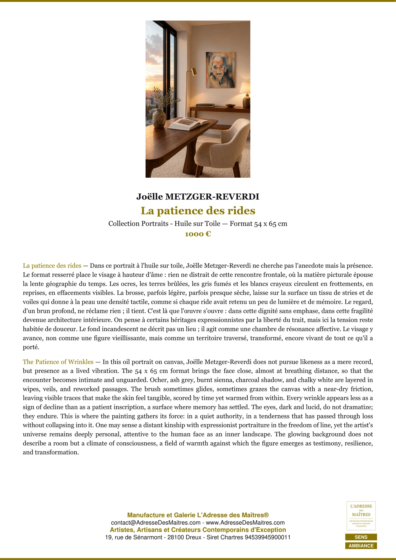 Fiche Premium Ambiance — La patience des rides — Joëlle METZGER-REVERDI — L'Adresse des Maîtres®