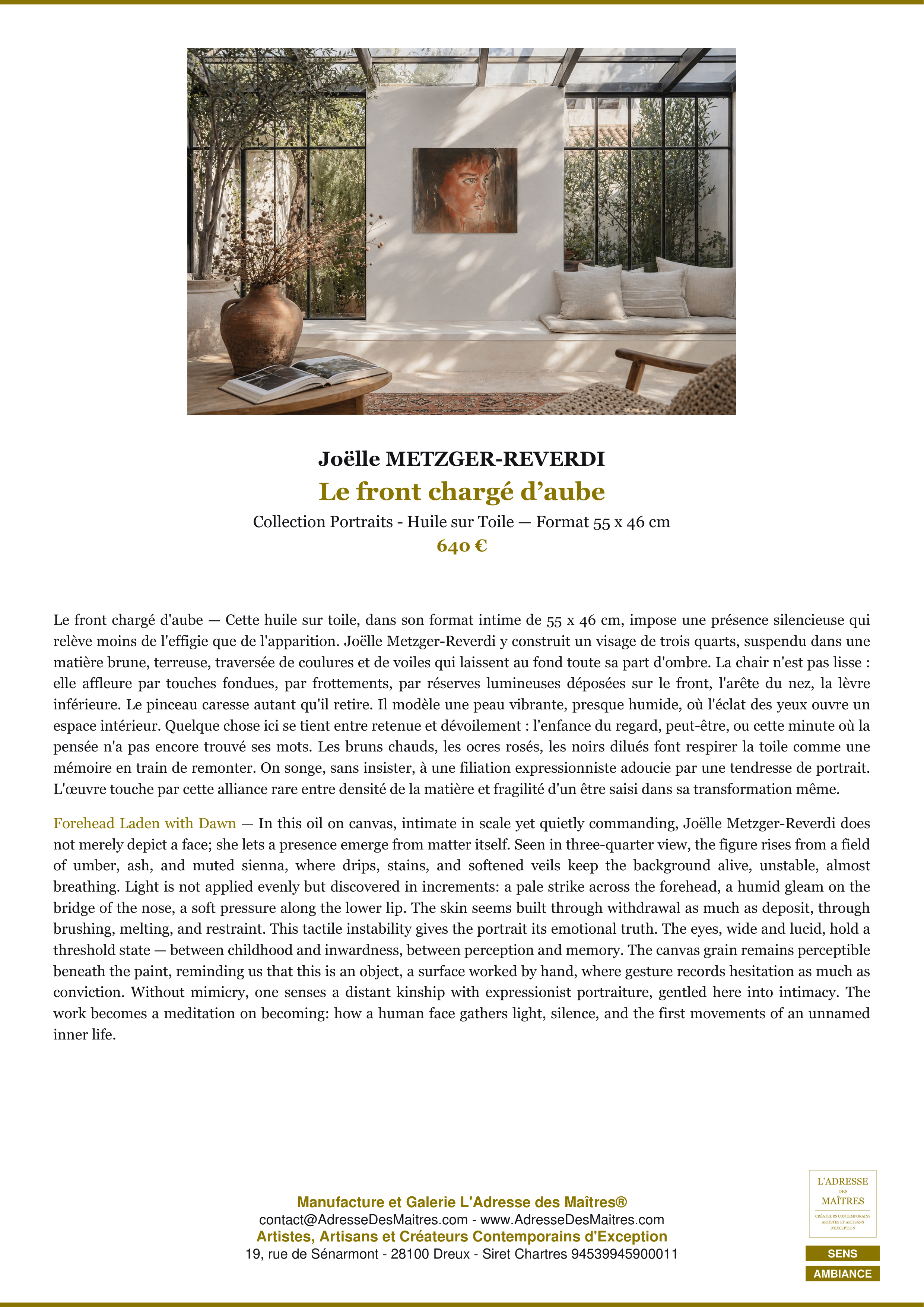 Fiche Premium Ambiance — Le front chargé d’aube — Joëlle METZGER-REVERDI — L'Adresse des Maîtres®