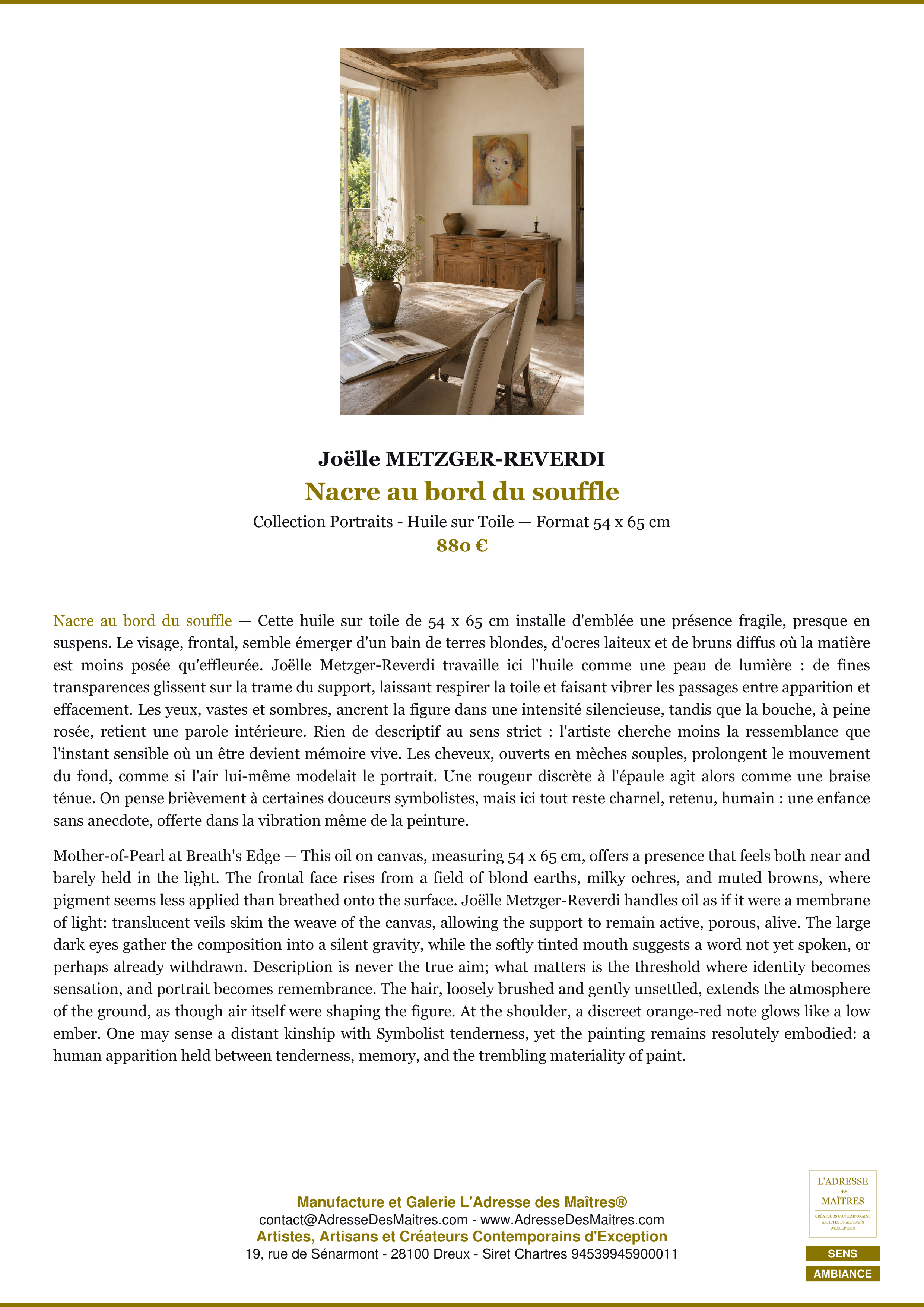 Fiche Premium Ambiance — Nacre au bord du souffle — Joëlle METZGER-REVERDI — L'Adresse des Maîtres®