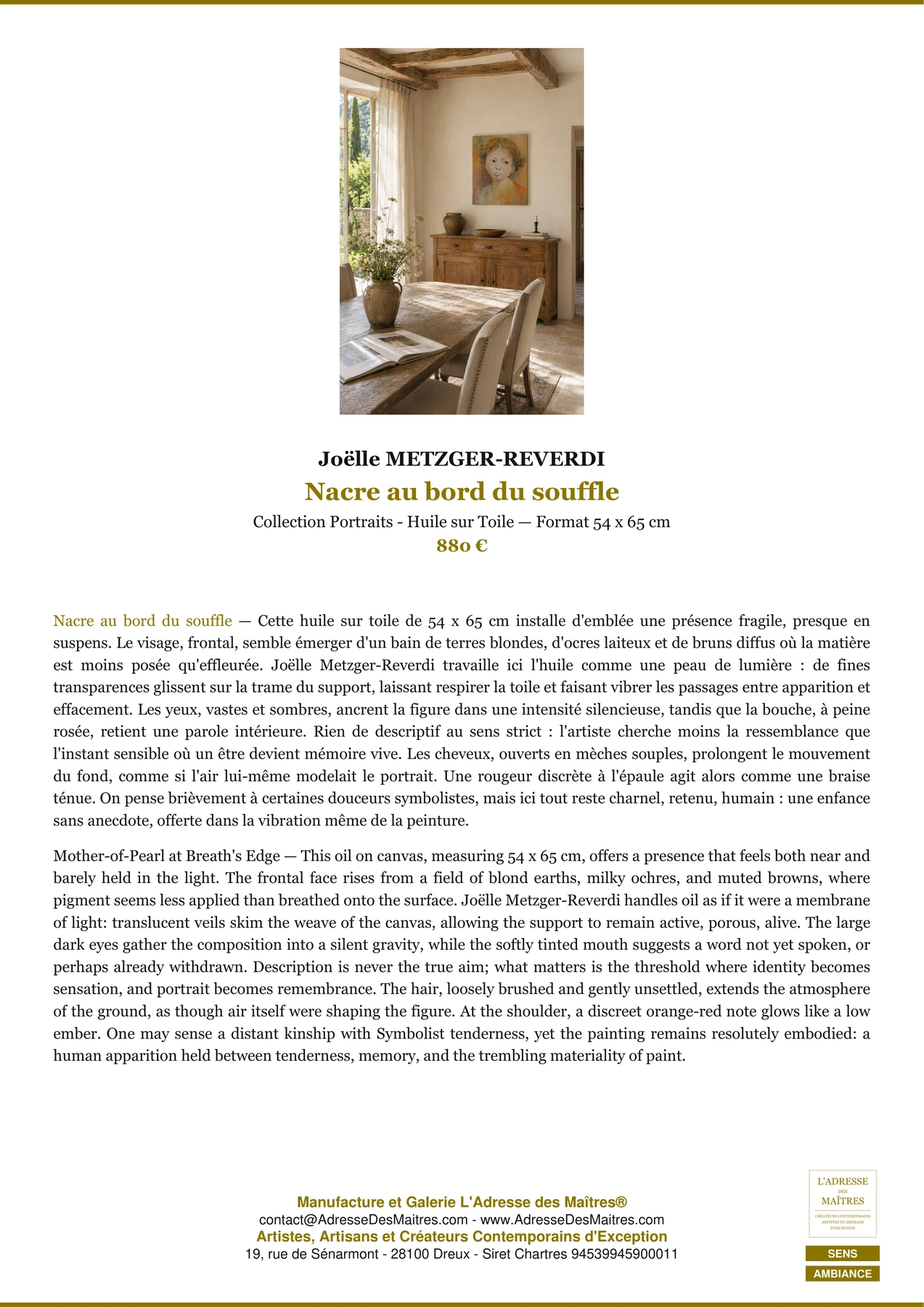 Fiche Premium Ambiance — Nacre au bord du souffle — Joëlle METZGER-REVERDI — L'Adresse des Maîtres®