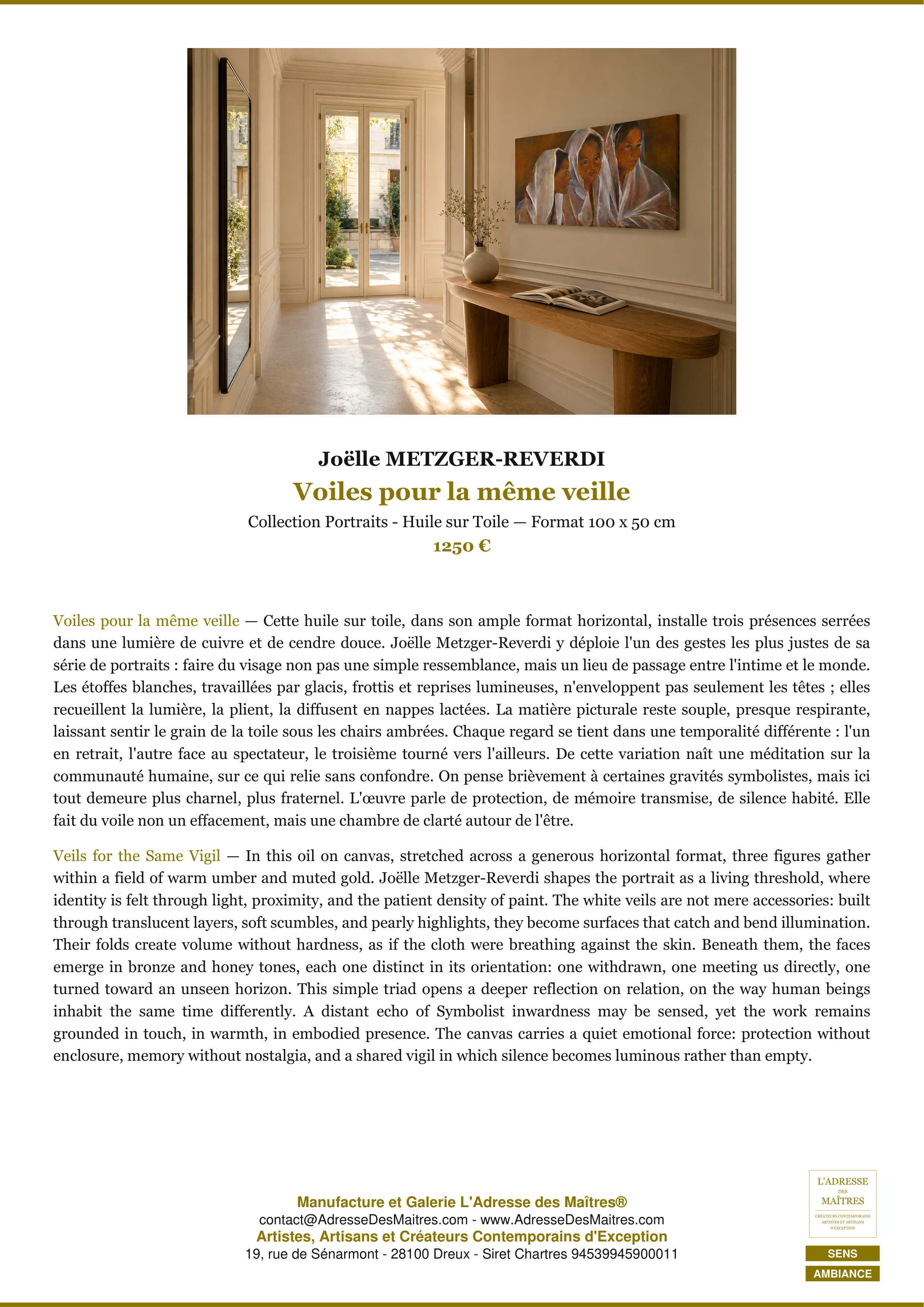 Fiche Premium Ambiance — Voiles pour la même veille — Joëlle METZGER-REVERDI — L'Adresse des Maîtres®