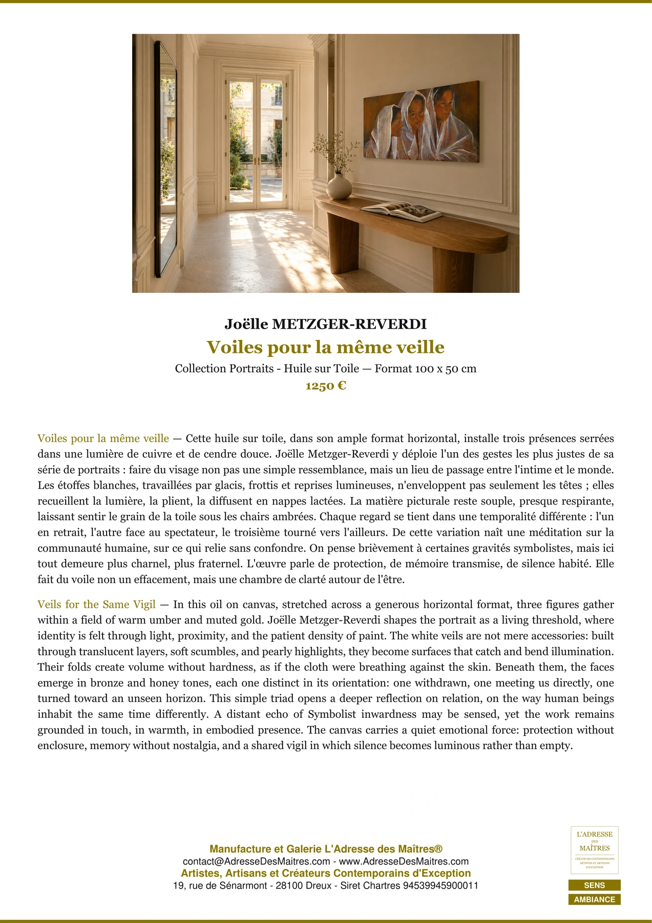 Fiche Premium Ambiance — Voiles pour la même veille — Joëlle METZGER-REVERDI — L'Adresse des Maîtres®