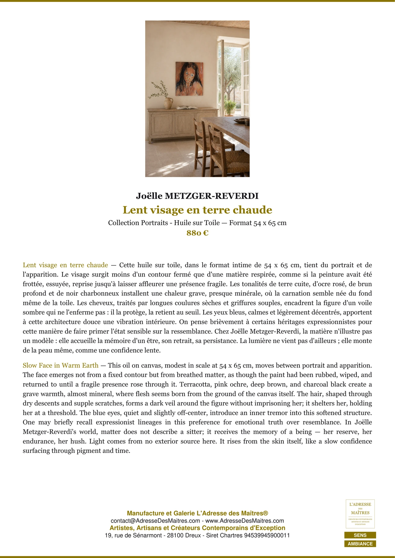 Fiche Premium Ambiance - Lent visage en terre chaude - Joëlle METZGER-REVERDI - L'Adresse des Maîtres®