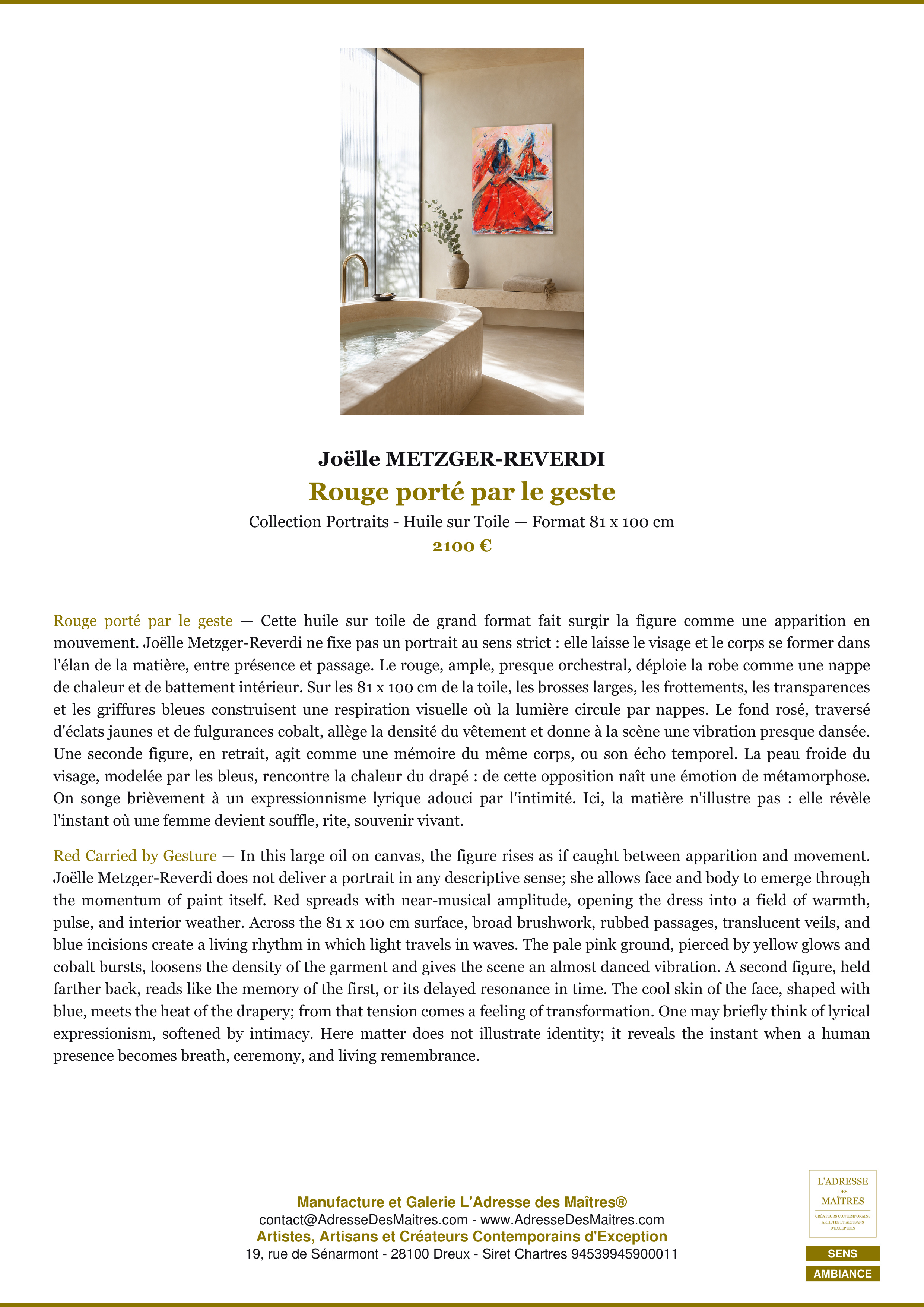 Fiche Premium Ambiance — Rouge porté par le geste — Joëlle METZGER-REVERDI — L'Adresse des Maîtres®