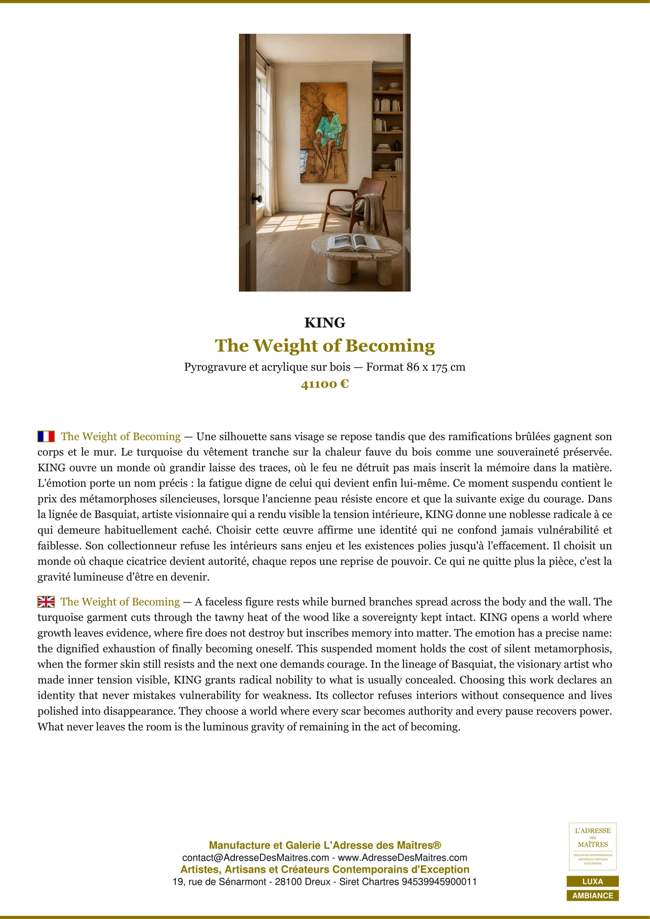 Fiche Premium Ambiance - The Weight of Becoming - KING - L'Adresse des Maîtres®